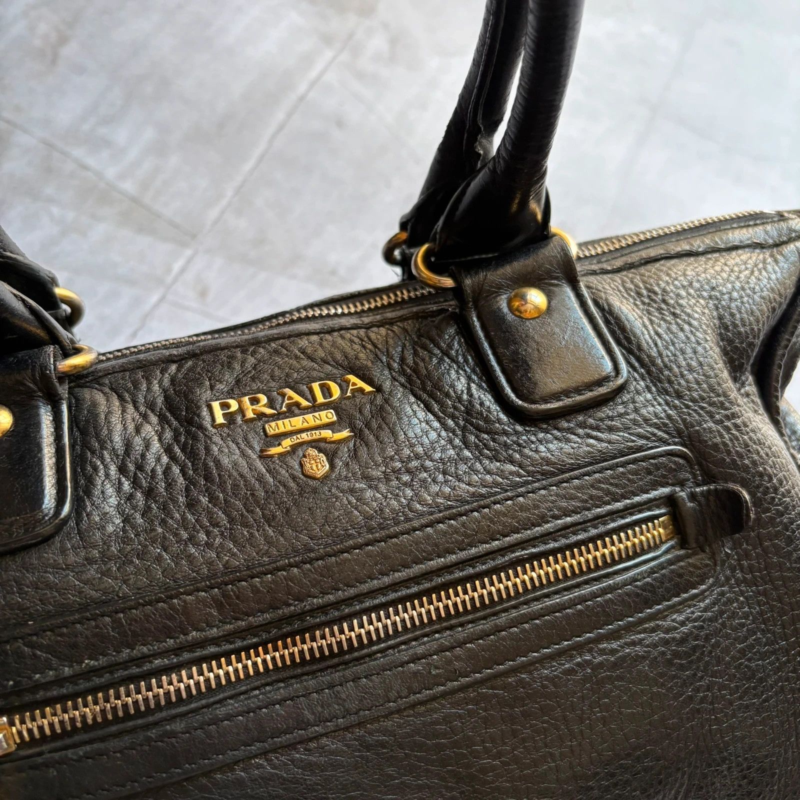 Prada Prada Vitello Daino Bag Leather Black Zip Tote handbag Size ONE SIZE - 3 Thumbnail
