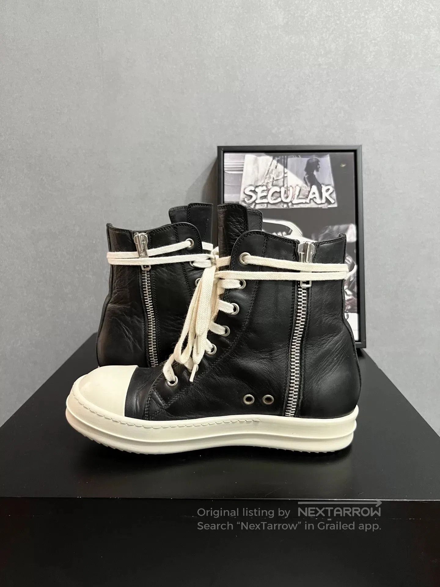 Rick Owens Rick Owens Leather High-Top Sneakers. Size US 5 / IT 35 - 5 Thumbnail