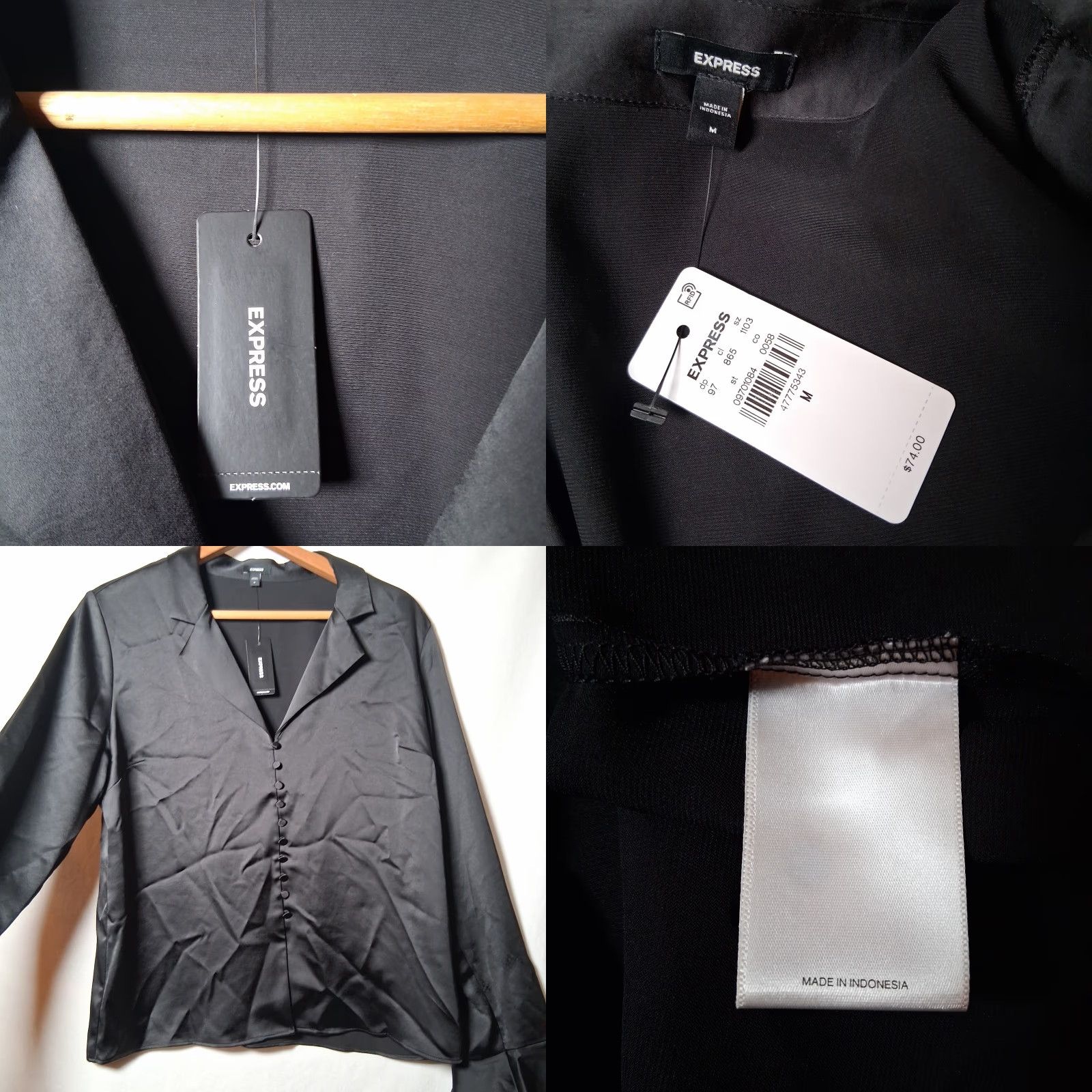 Express Express Blouse Shirt M Black Satin V-Neck Long Sleeve Flare Cuffs Button Gothic Vampire Fairy NEW Size M / US 6-8 / IT 42-44 - 8 Thumbnail