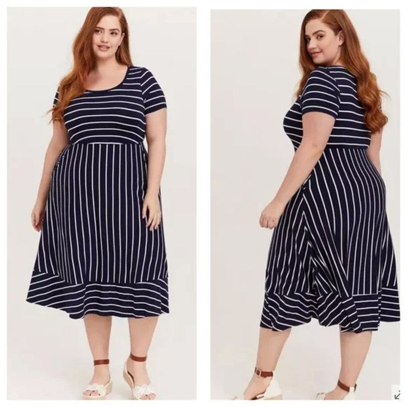 Torrid Torrid Super Soft Striped Midi Dress Plus Size 1X Stretch Size XXL / US 16-18 / IT 52-54 - 1 Thumbnail
