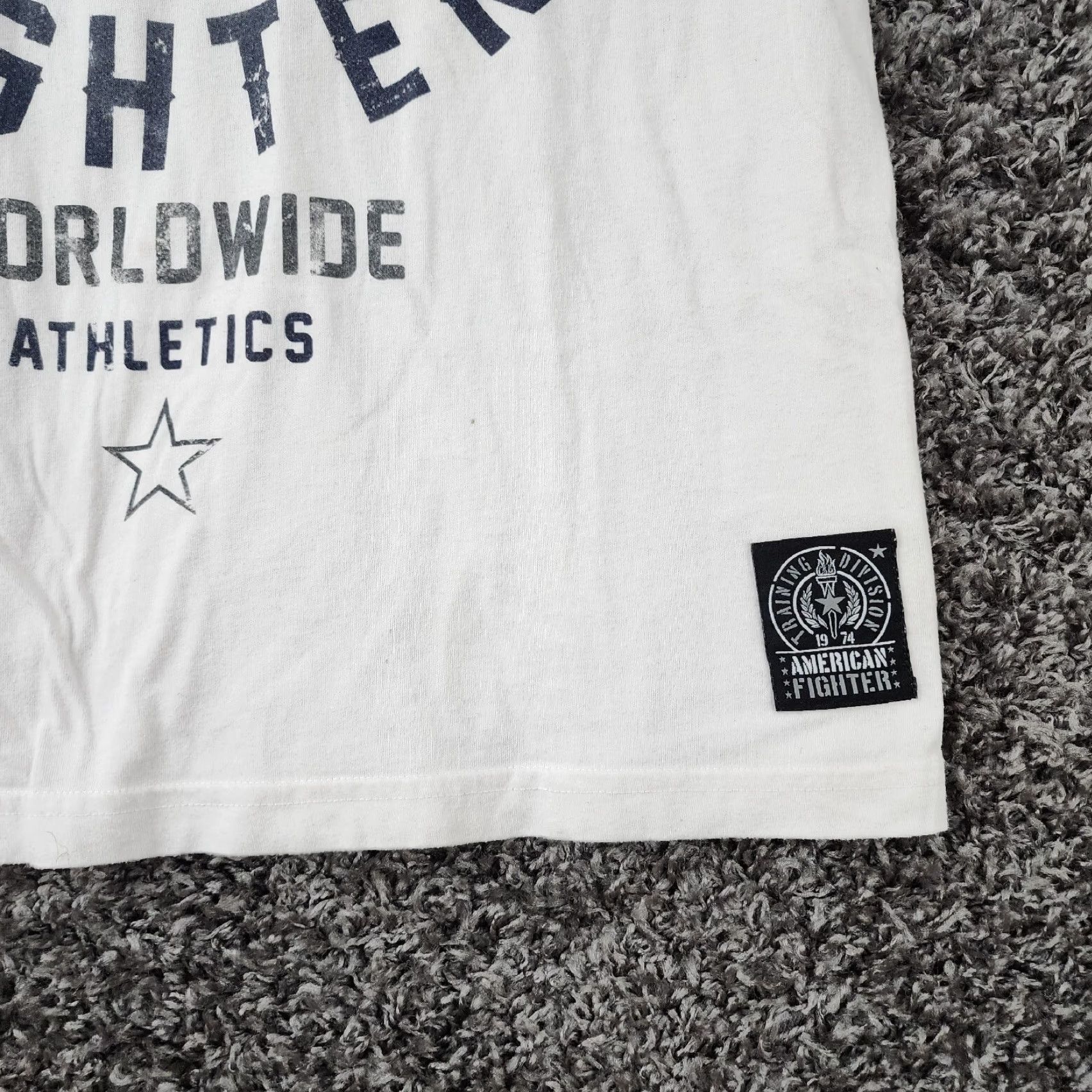 Vintage AMERICAN FIGHTER Graphic Tee Short Sleeve Adult Large White Blue Mens Size US 33 - 2 Thumbnail
