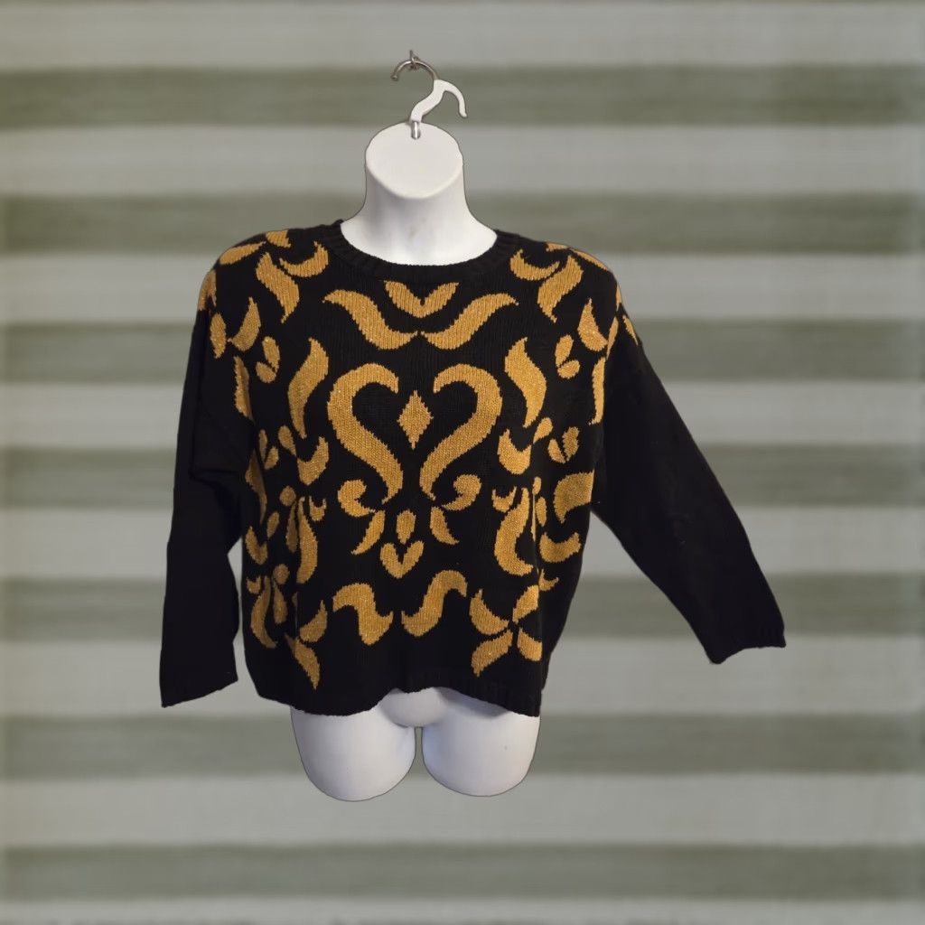 Vintage VINTAGE Chaus Sweater 80s Abstract Metallic Black Brown Crew Neck Long Sleeve Womens L Pullover / Cotton Ramie Size L / US 10 / IT 46 - 1 Thumbnail