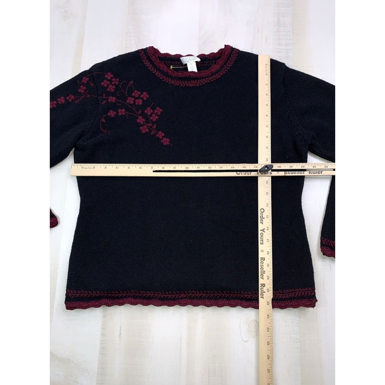 Vintage VINTAGE Christopher & Banks Embroidery Floral Knit Sweater XL Women Pullover 90s Black Long Sleeve Autumn Winter Spring Size XL / US 12-14 / IT 48-50 - 2 Thumbnail