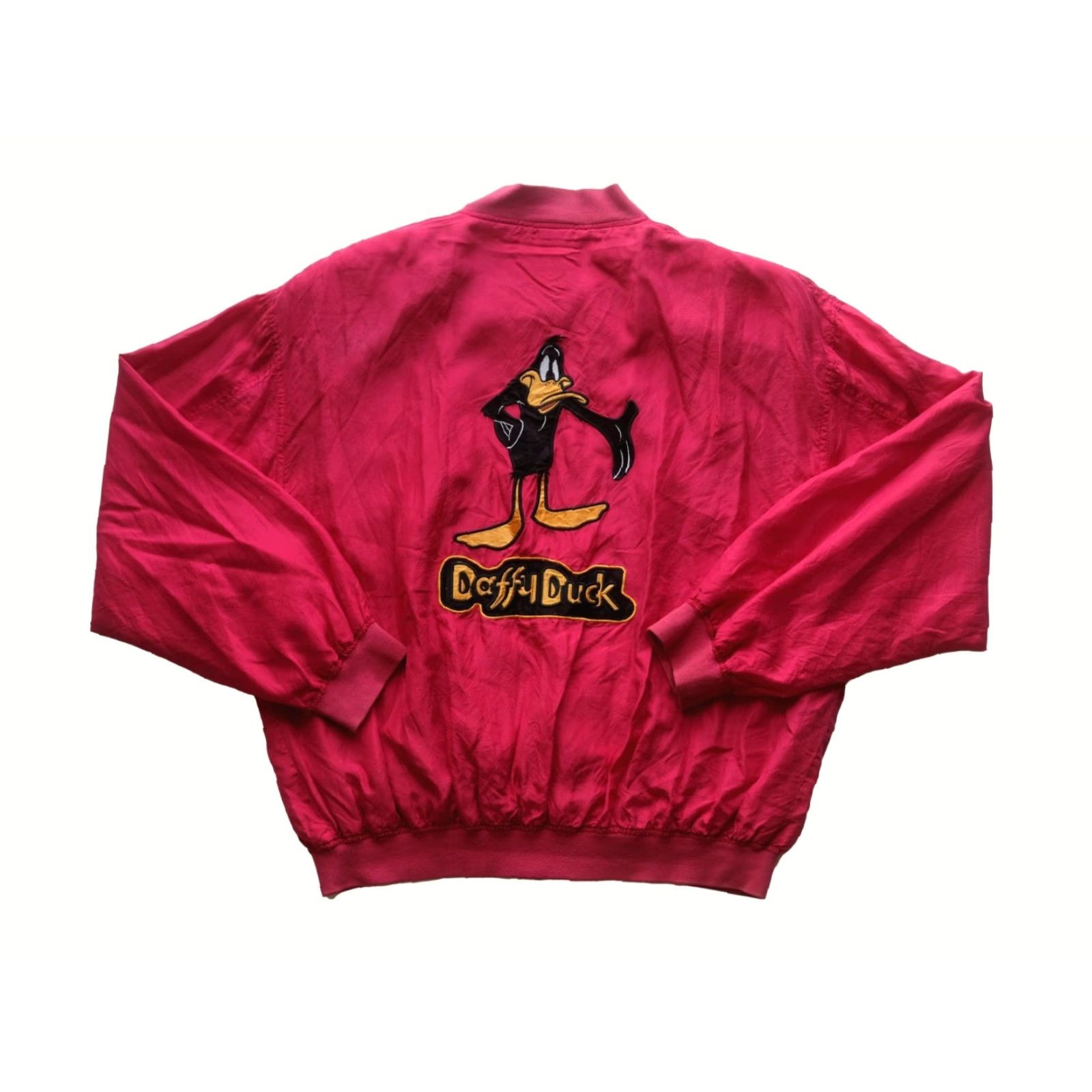 Vintage VINTAGE Looney Tunes Daffy Duck Jacket Warner Bros Inc TV Movie 90s 100% Silk Men SZ M Red Long Sleeve Collared Embroidered Full Zip Size US M / EU 48-50 / 2 - 3 Thumbnail