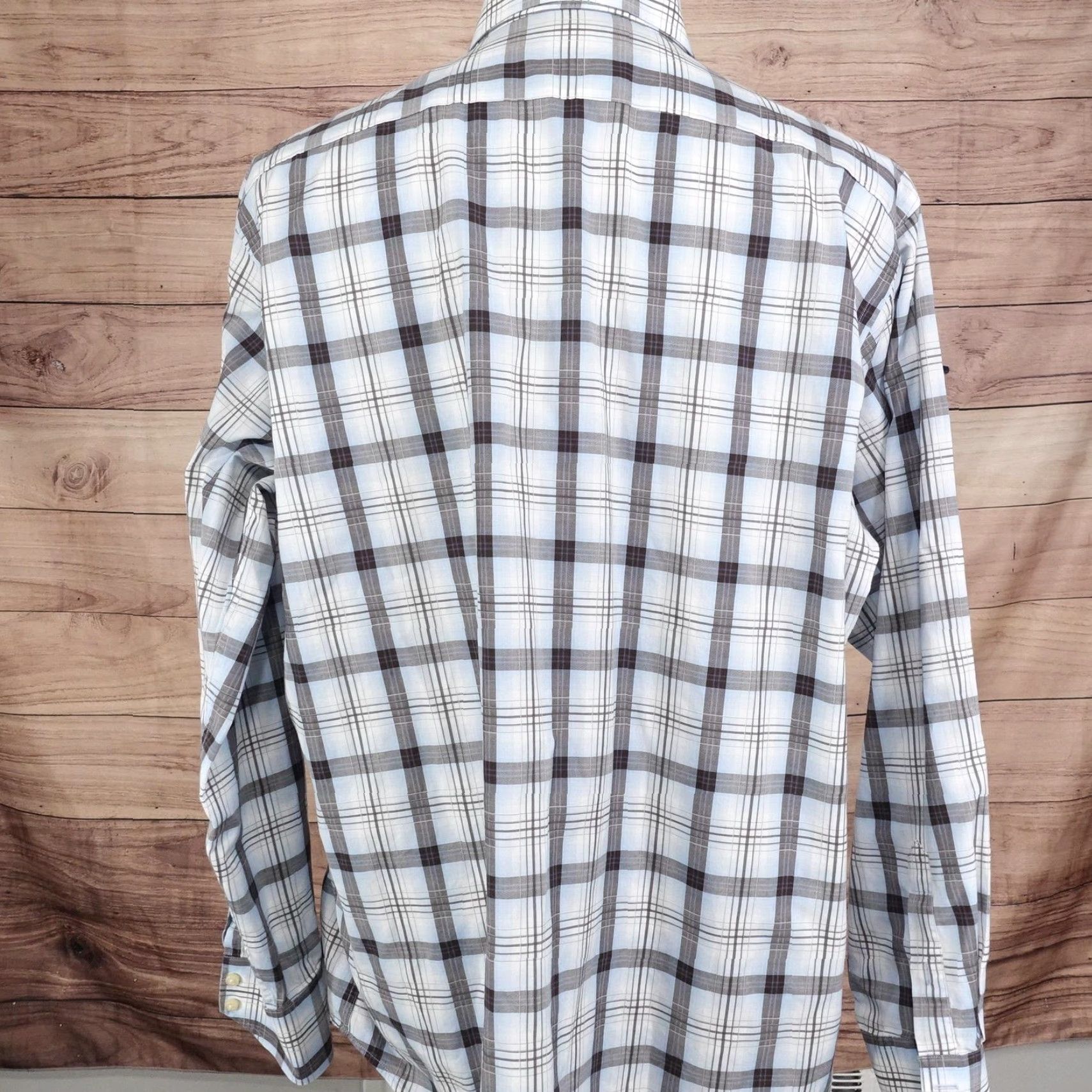 Vintage VINTAGE Thomas Dean Dress Shirt Mens 2XL Blue Gray Plaid Long Sleeve Cotton Size 48R - 5 Thumbnail