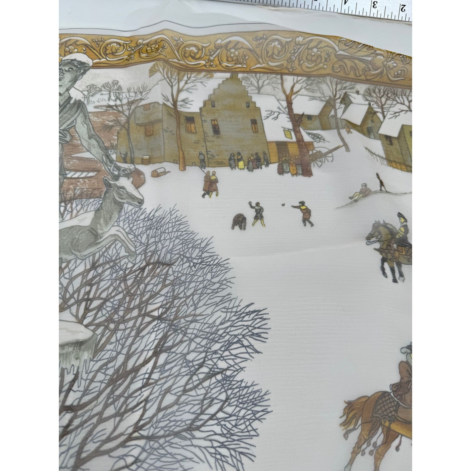Hermes Hermes Rare Mirrored Image Hunt Scene Sheer Large Cape Shaw Size ONE SIZE - 16 Thumbnail