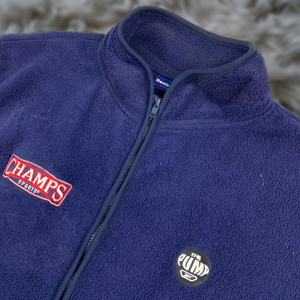 VINTAGE Reebok Men’s The Pump Champs Sports Full Zip Fleece Vest Navy Blue 2XL
