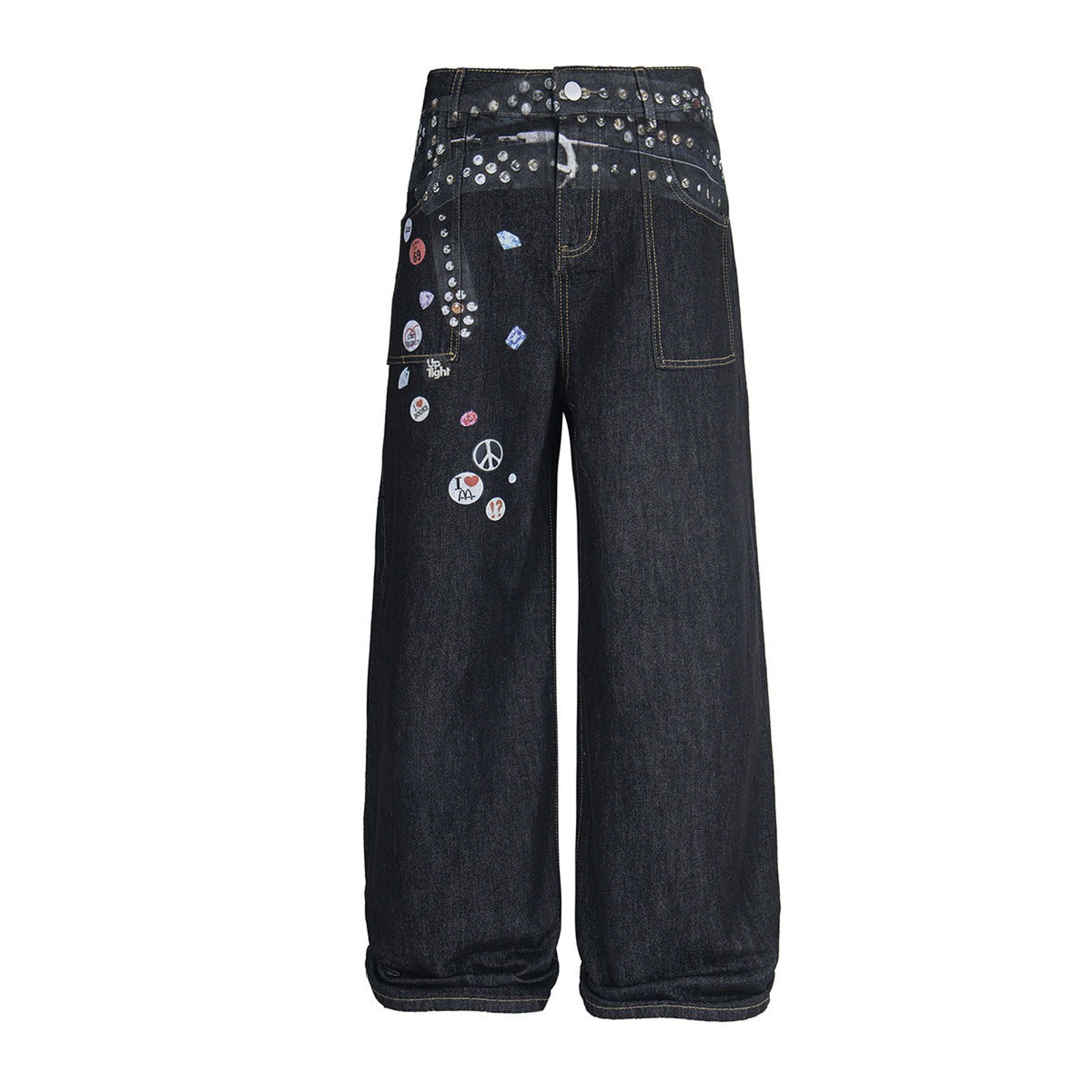 Other Navy Blue Wide Leg Studded Denim Jeans Size US 32 / EU 48 - 1 Thumbnail