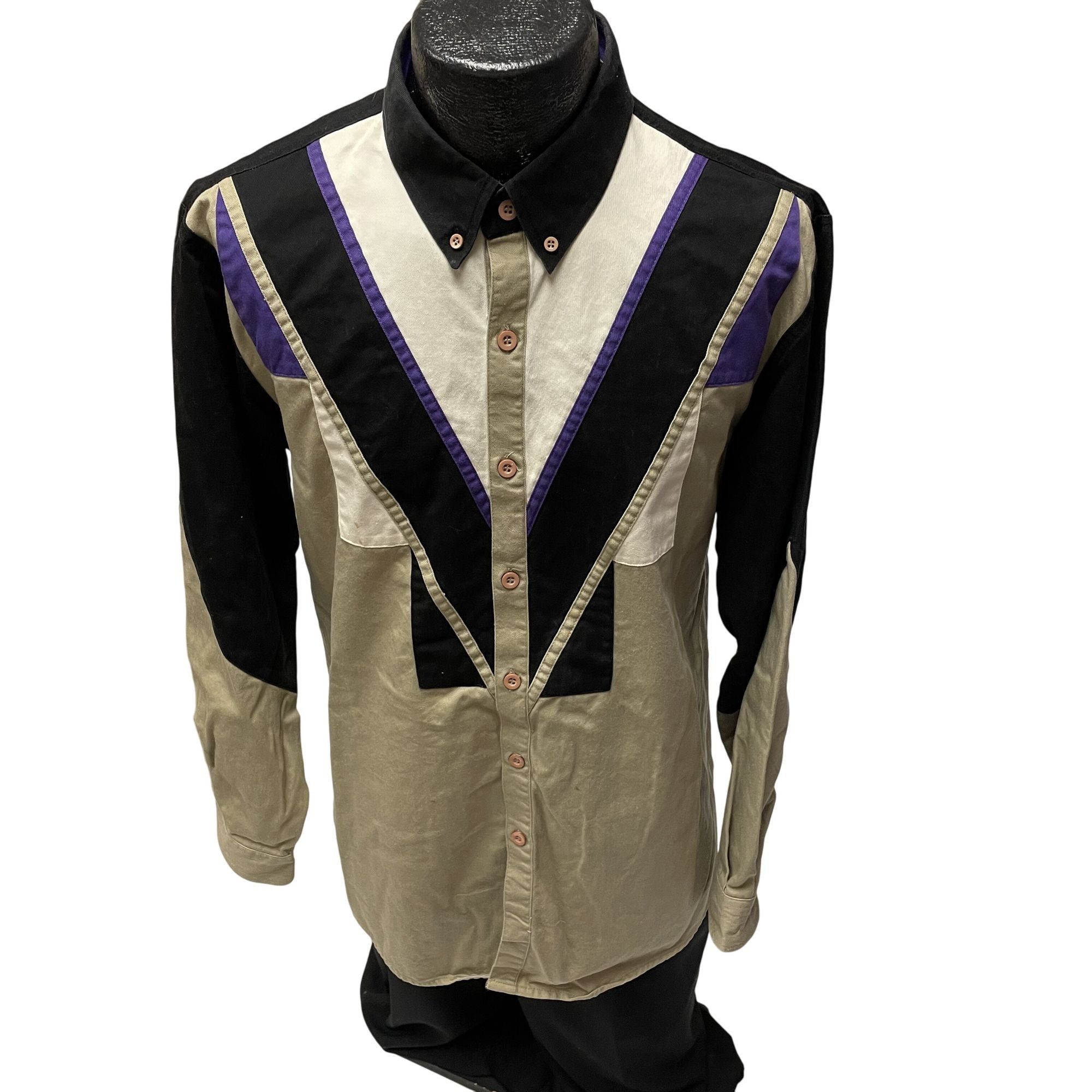 Vtg Spindle River Khaki COLORBLOCK Cowboy Western Shirt