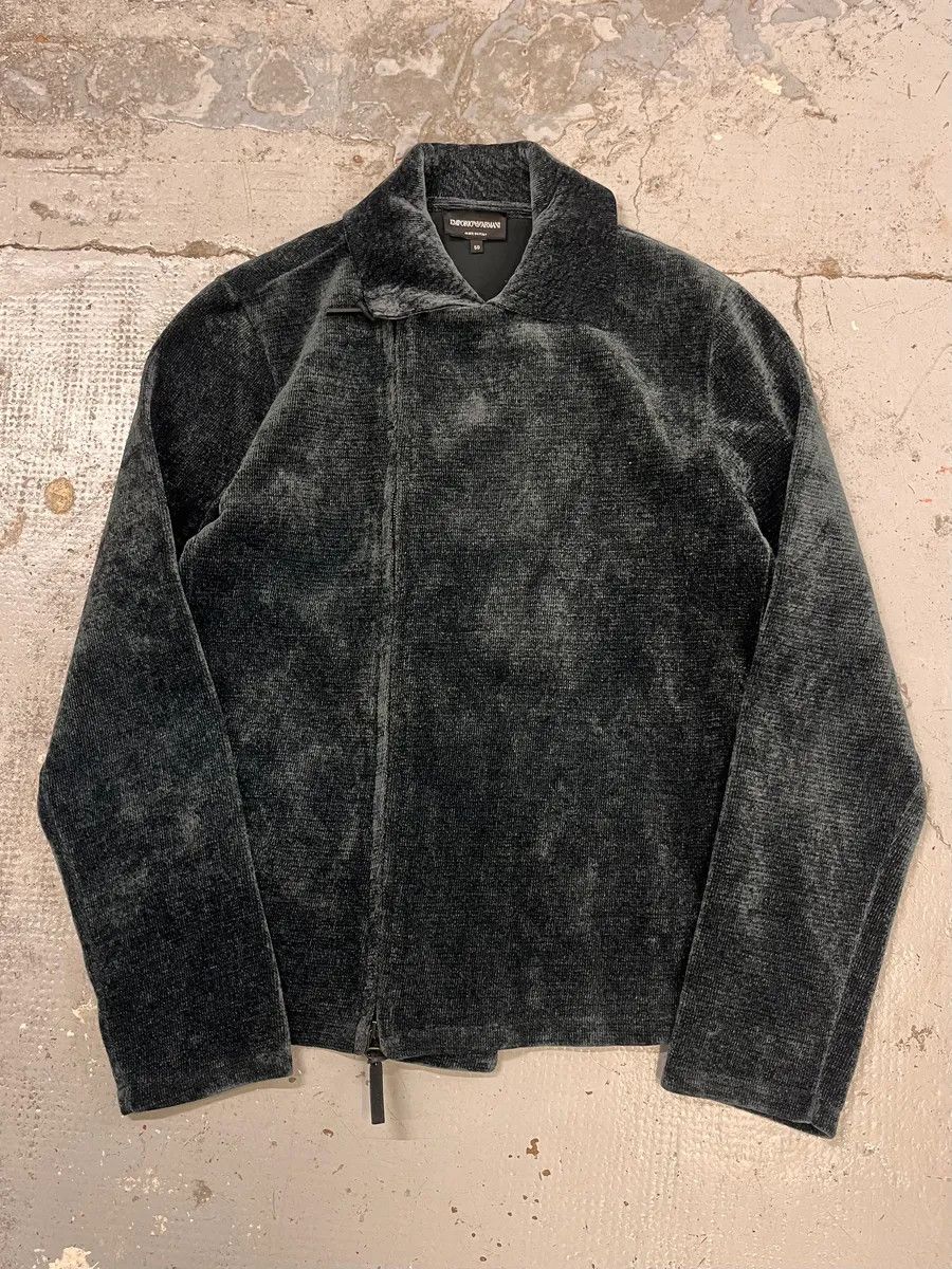 Emporio Armani 2010s Emporio Armani Navy Green Velvet Asymmetrical Jacket Size US M / EU 48-50 / 2 - 4 Thumbnail
