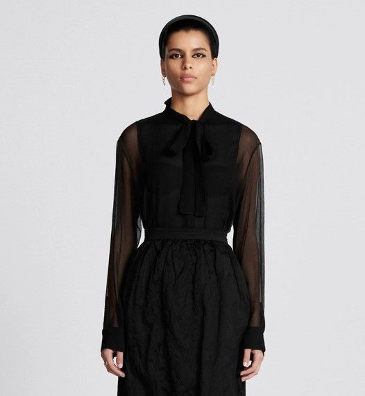 Dior o1w1db10824 Silk Crepe Sheer Blouse in Black Size S / US 4 / IT 40 - 4 Thumbnail