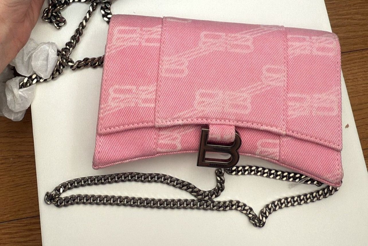 Balenciaga Hourglass Wallet on a chain Bag In Pink Denim Size ONE SIZE - 1 Thumbnail