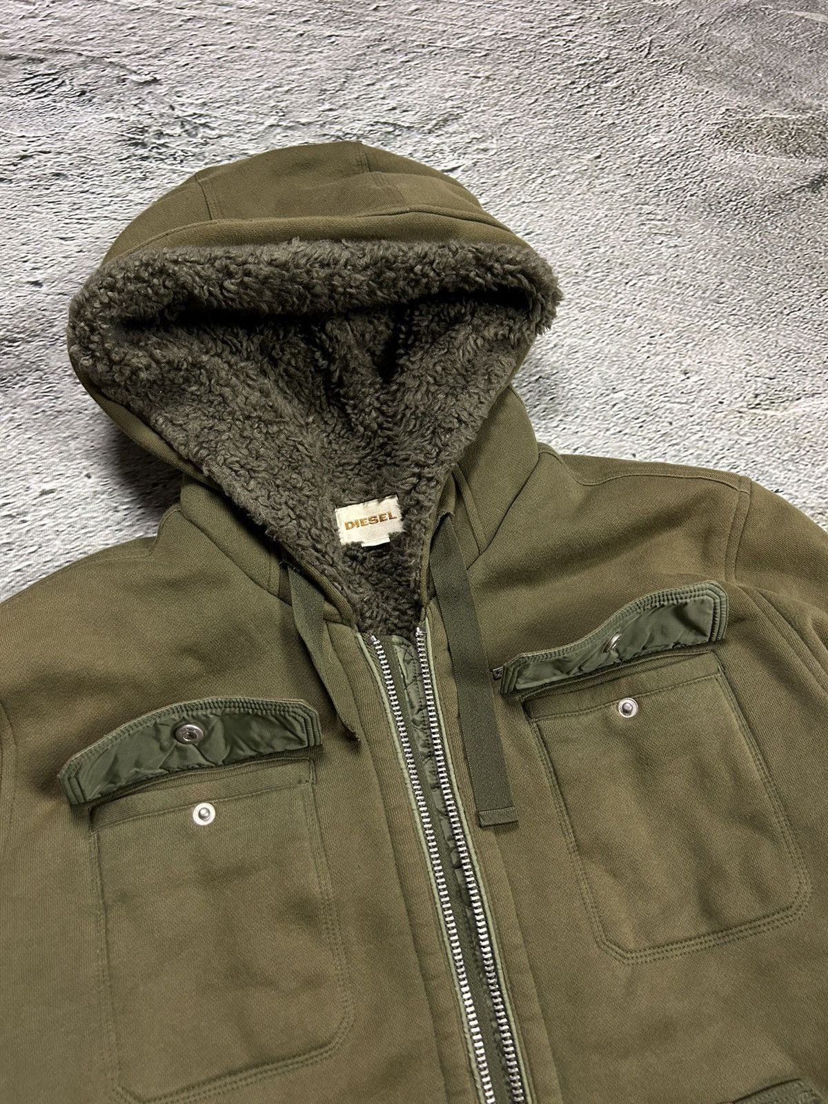 Diesel × Vintage Diesel vintage khaki zip hoodie teddy fur Y2K Japanese Size US XL / EU 56 / 4 - 2 Thumbnail