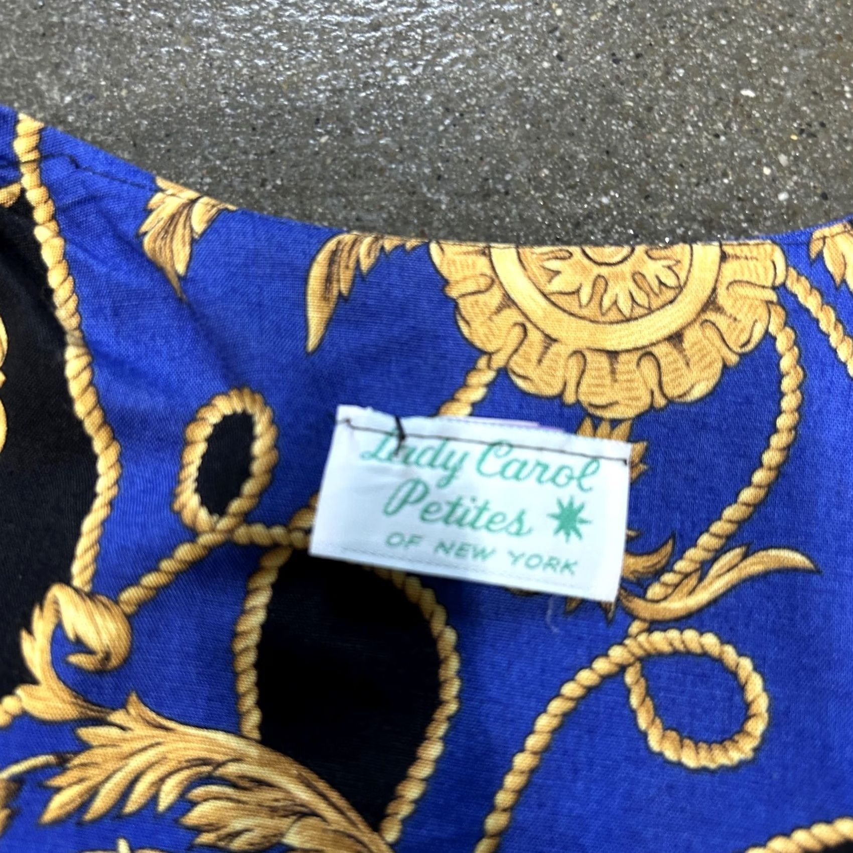Vintage VINTAGE Lady Carol Petites Jacket Womens Petite M Blue Gold Baroque 90s Floral Kimono Open Front Unlined Short Sleeve Casual Party/Cocktail Womens Size M / US 6-8 / IT 42-44 - 3 Thumbnail
