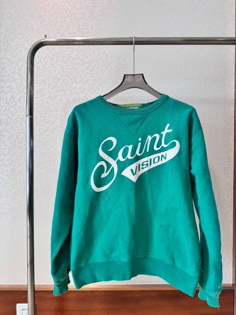 Saint Michael Green Logo Print Sweatshirt with Distressed Design-dmc Size US M / EU 48-50 / 2 - 1 Thumbnail