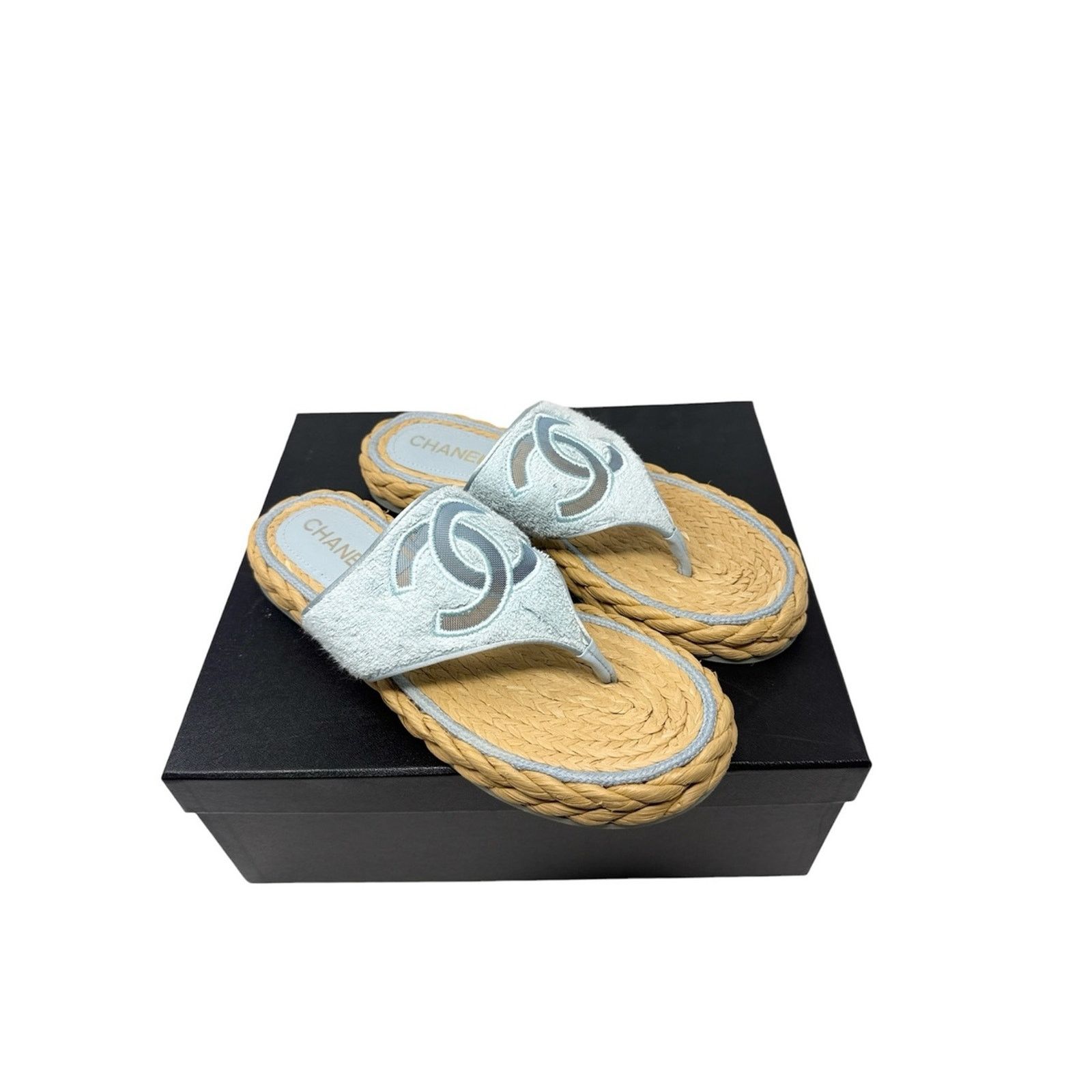Chanel Chanel CC Terry Blue Thong Raffia Flat Slide Sandals EU 40.5 Size US 10.5 / IT 40.5 - 1 Thumbnail