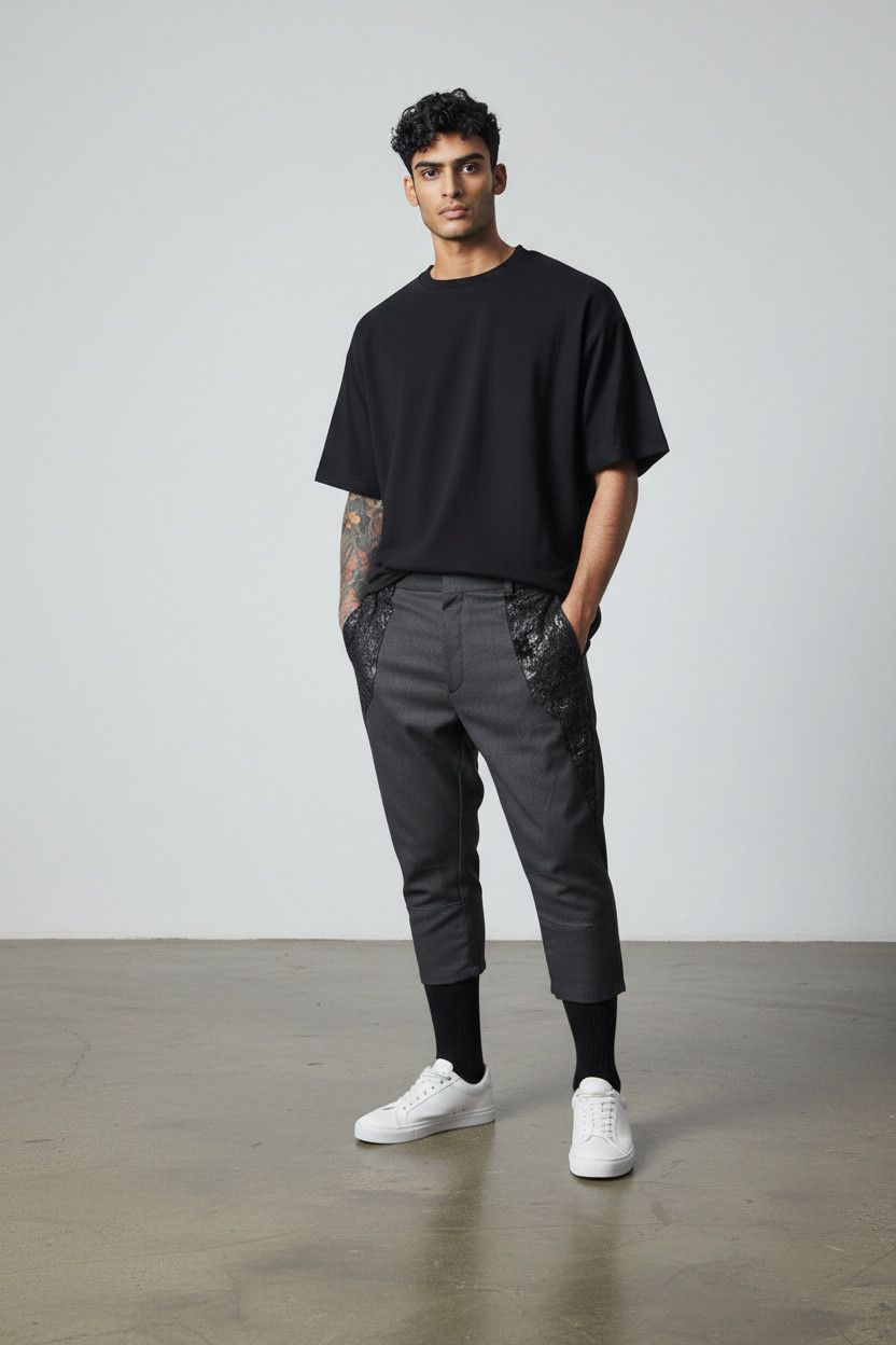 Other Dark Gray Real Leather Detail Cropped Pants Size US 32 / EU 48 - 3 Thumbnail