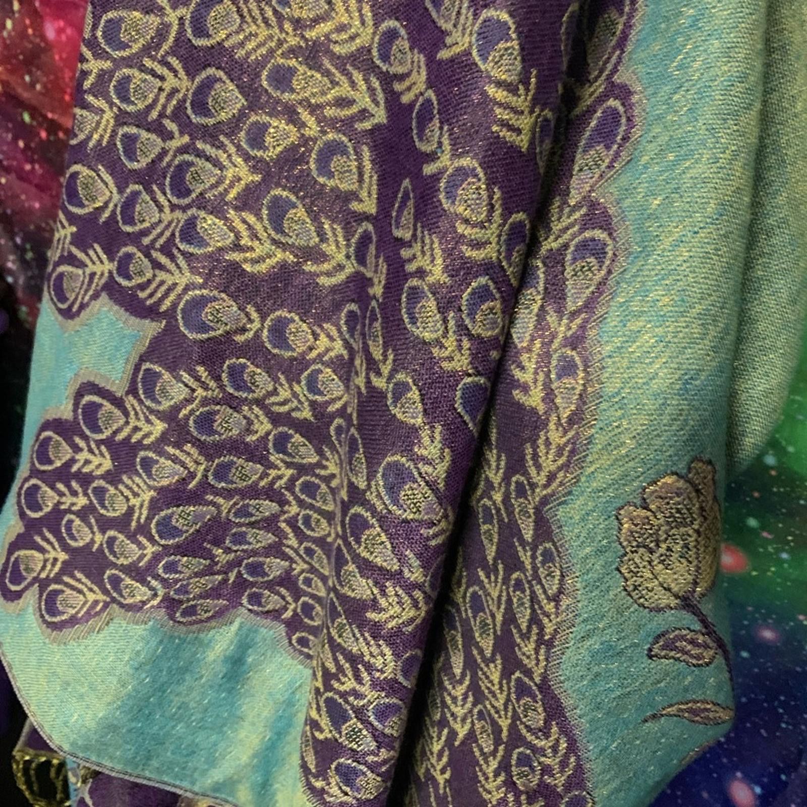 Designer Vibrant Purple Scarf with Peacock Design Size ONE SIZE - 3 Thumbnail