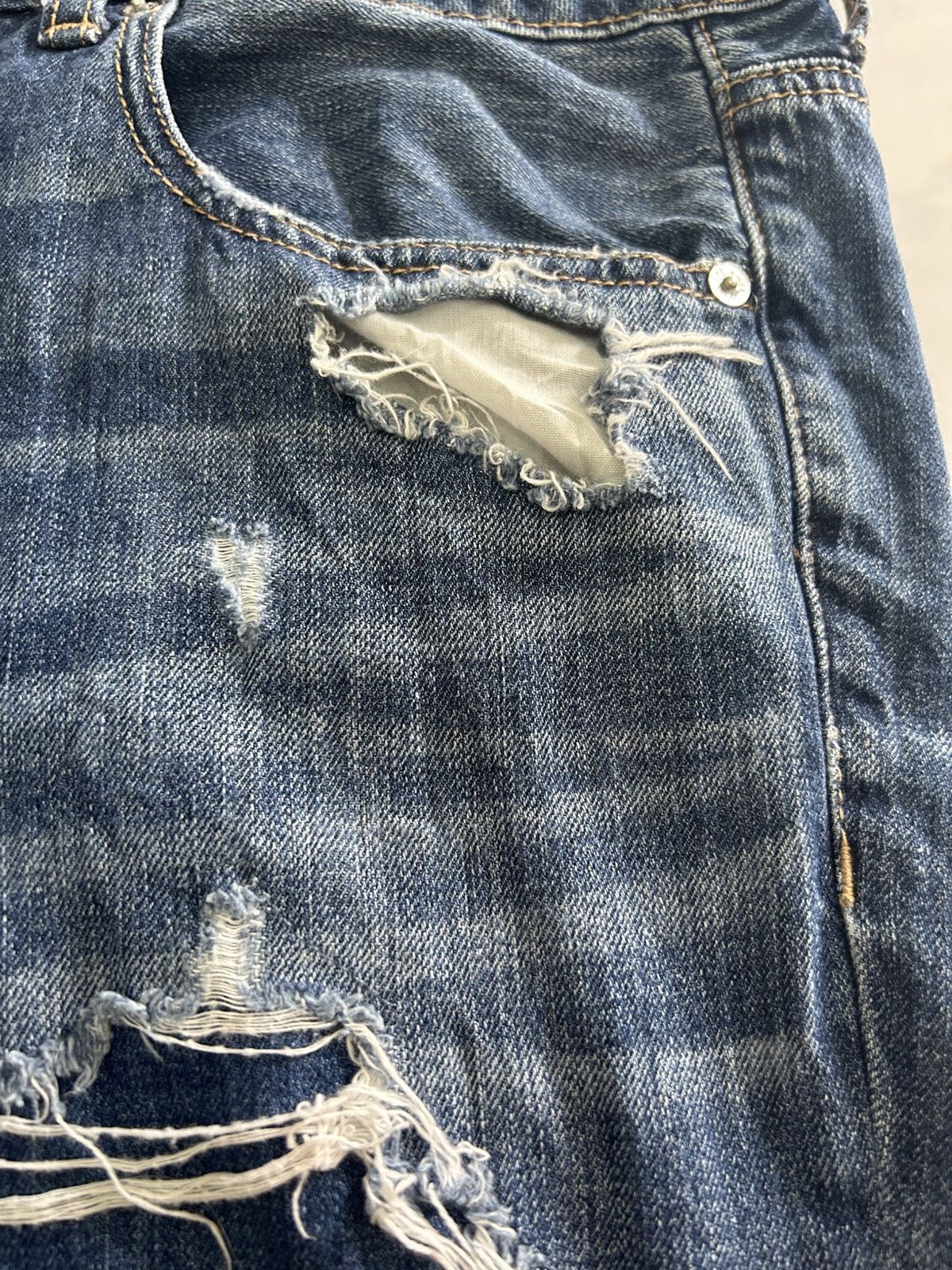 Japanese Brand × Vintage 💥Vintage Japanese Denim Ripped Jeans Size US 37 - 22 Thumbnail