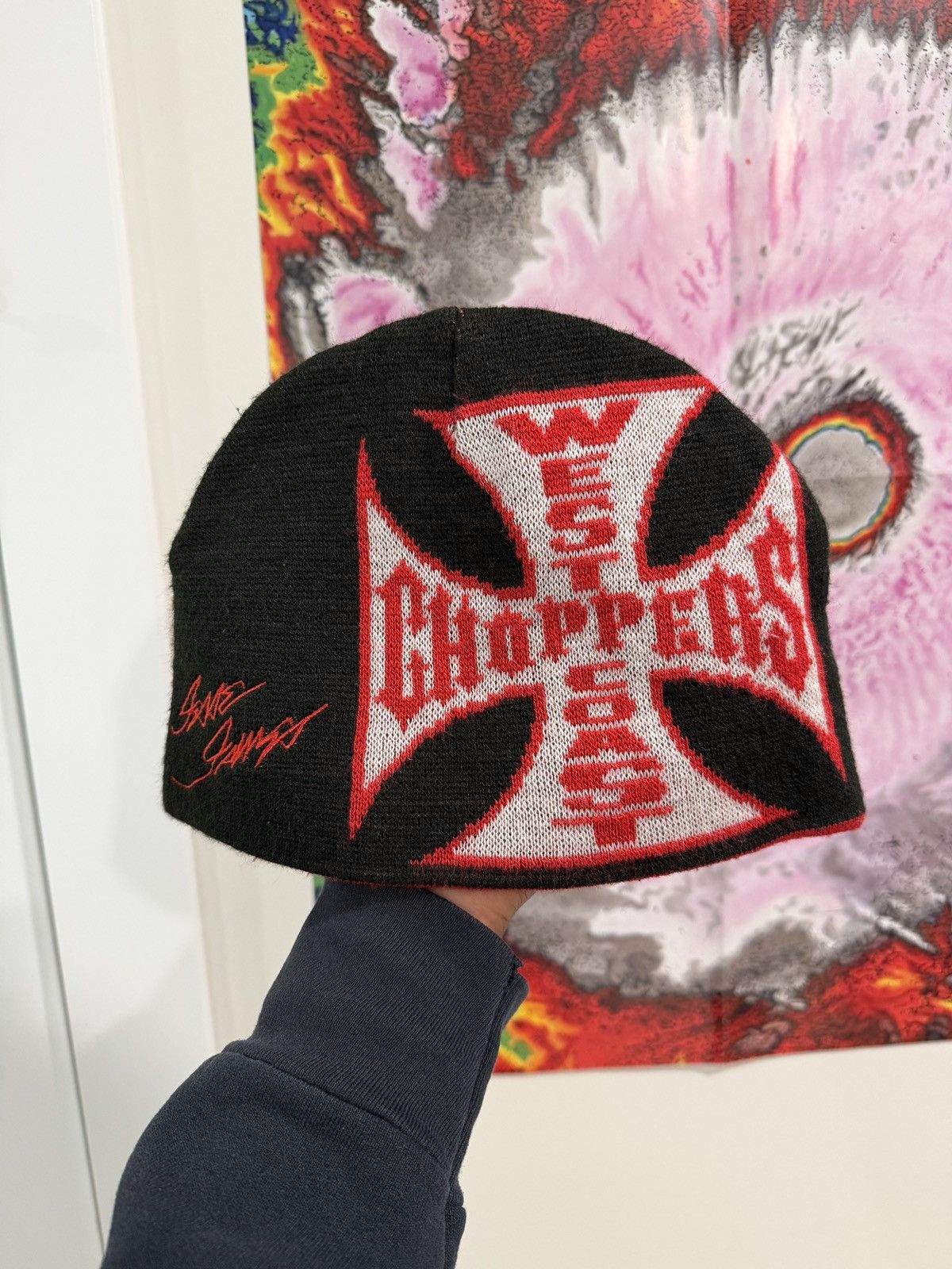 West Coast Choppers West Coast Choppers Beanie Reversible Red Black Iron Cross Size ONE SIZE - 1 Thumbnail