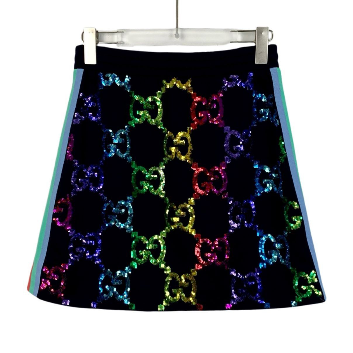 Gucci Gucci Blue Sequin GG Logo Skirt W/ Multicolor Stripes & Draw Size 32" / US 10 / IT 46 - 7 Thumbnail