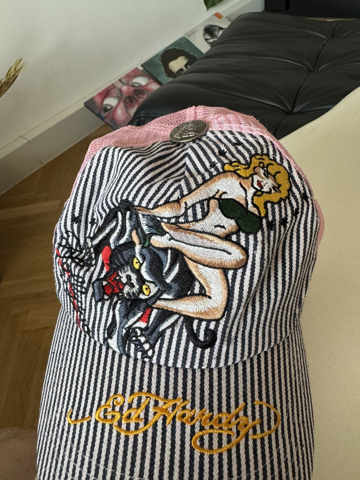 Ed Hardy Ed Hardy By Christian Audigier Y2k Vintage Drip Pink Hat Cap Size ONE SIZE - 2 Thumbnail