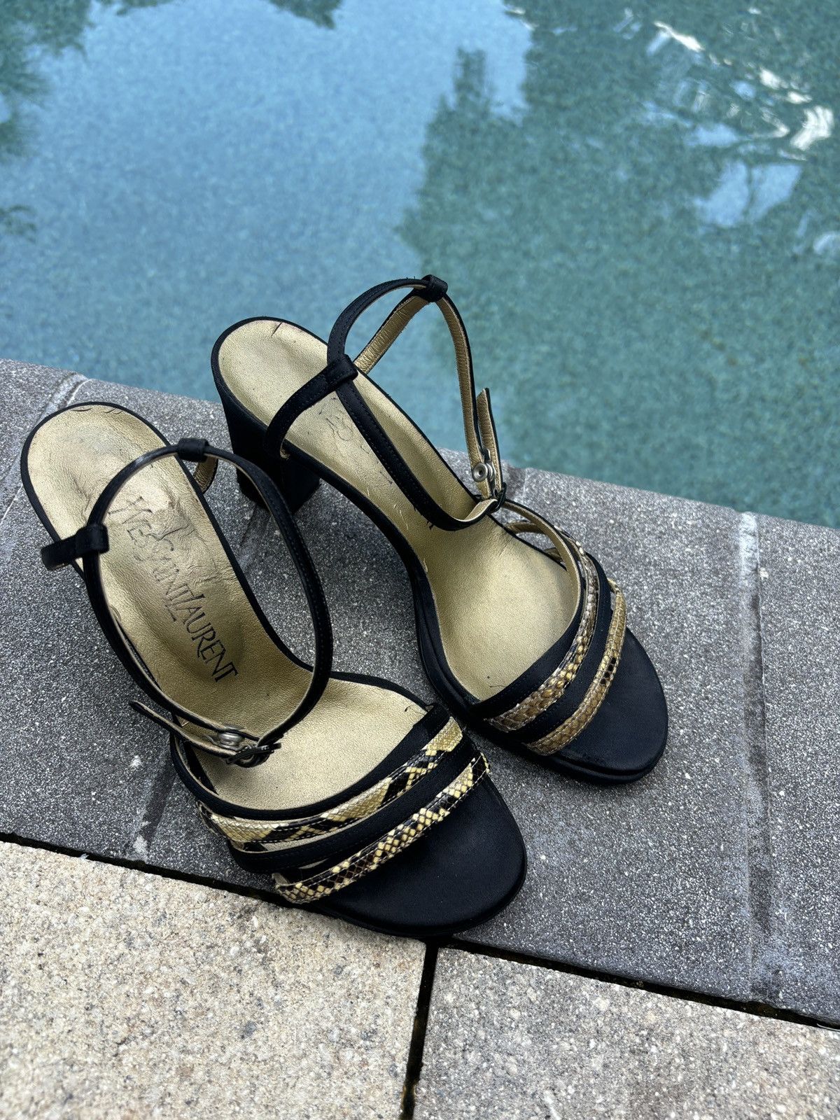 Yves Saint Laurent YSL Black Open Toed Snake Strappy Heels Sz 35.5 Grailed