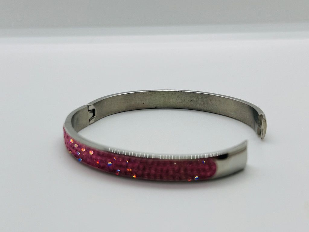Other SIGNED JCM Stainless Steel Pink Crystal Bangle Bracelet Size ONE SIZE - 6 Thumbnail