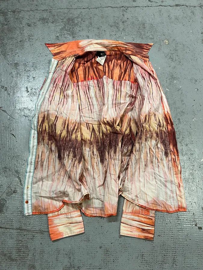 Just Cavalli SS2006 Cavalli Tie-Dye Striped Orange Shirt Size US L / EU 52-54 / 3 - 10 Thumbnail