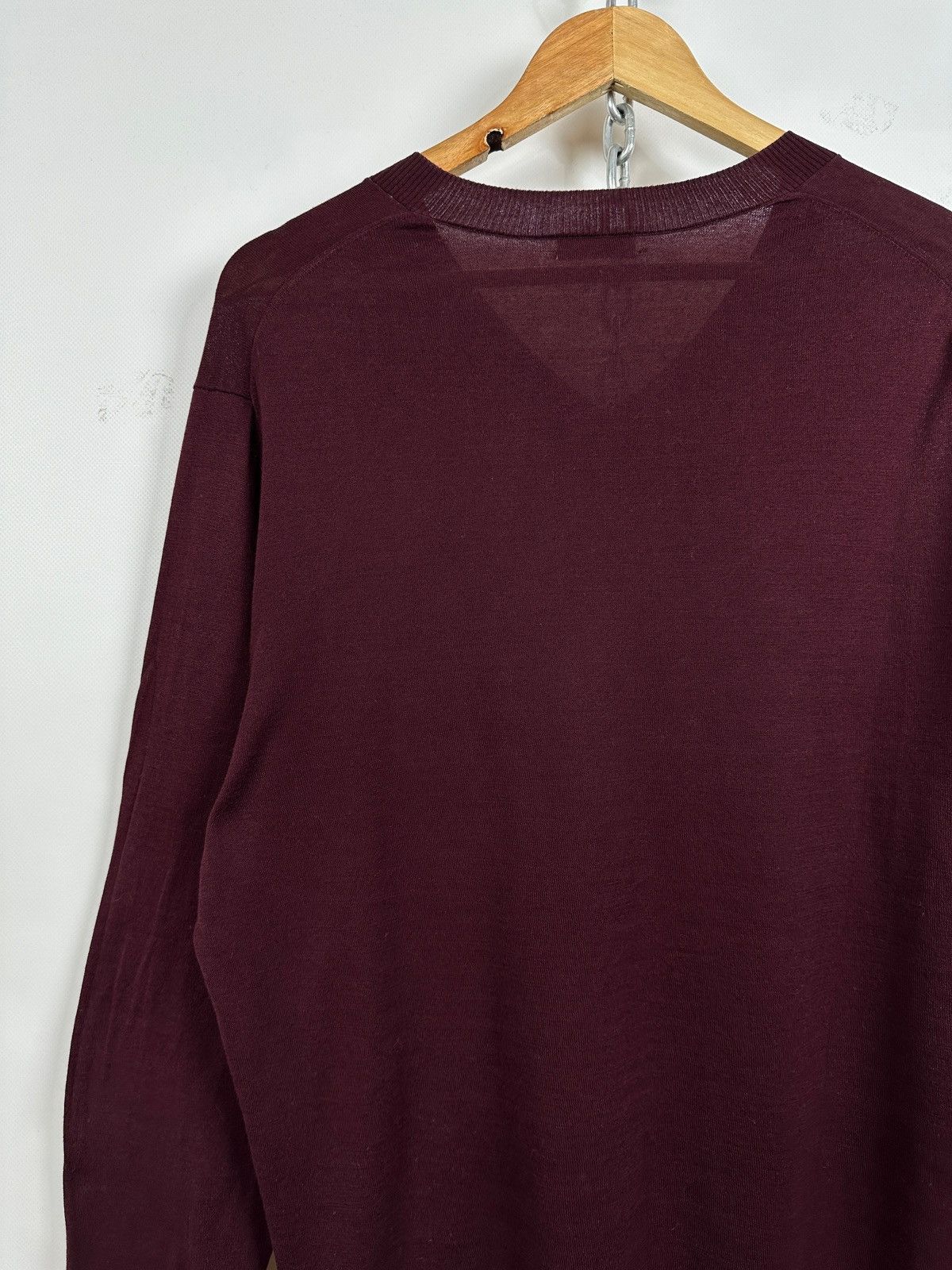 Dries Van Noten Dries Van Noten Burgundy V-Neck Lightweight Sweater Pullover Size US XL / EU 56 / 4 - 13 Thumbnail