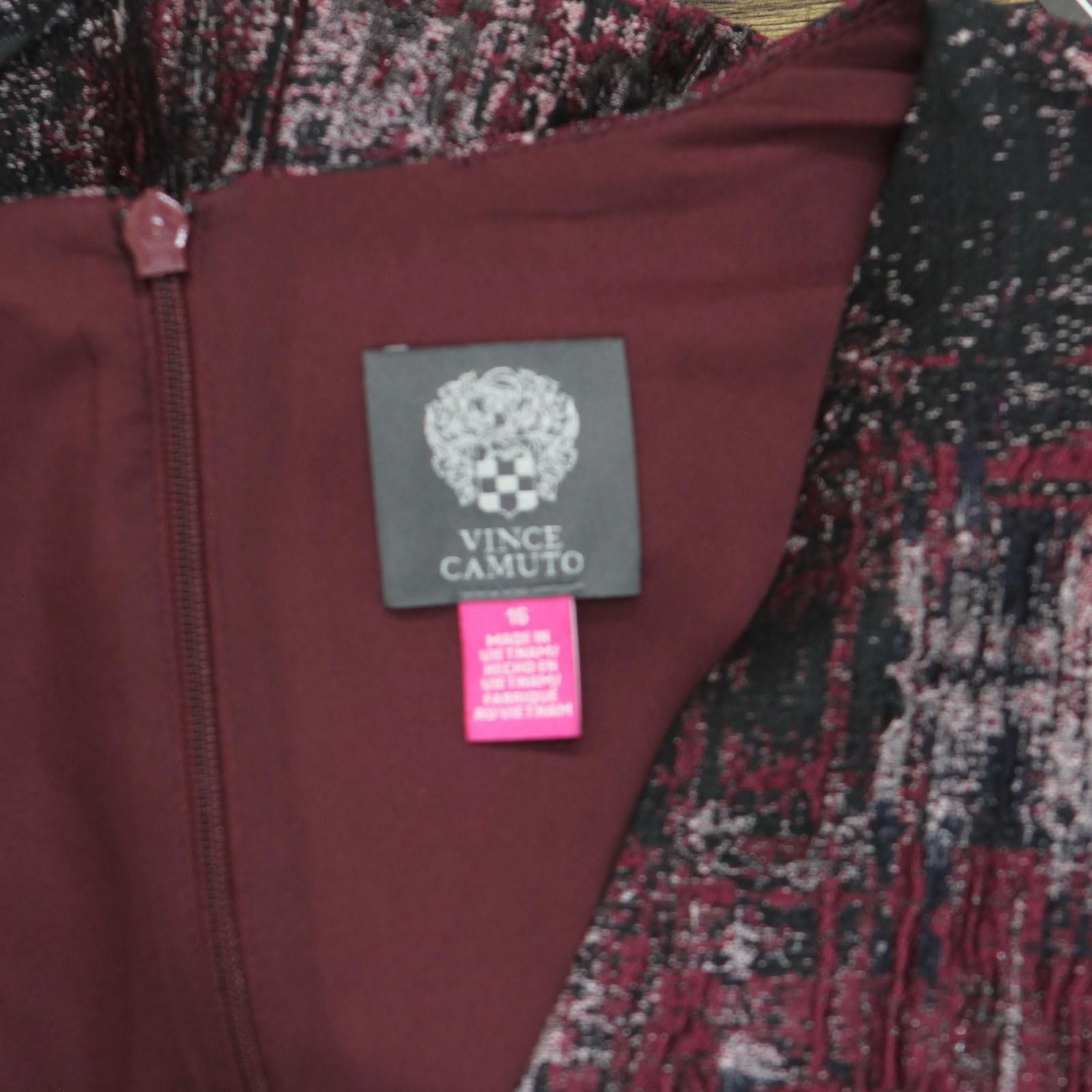 Vince Camuto Nwt Vince Camuto Flare Puff-sleeve Dress Wine Red Multi 16 Size XXL / US 16-18 / IT 52-54 - 4 Thumbnail