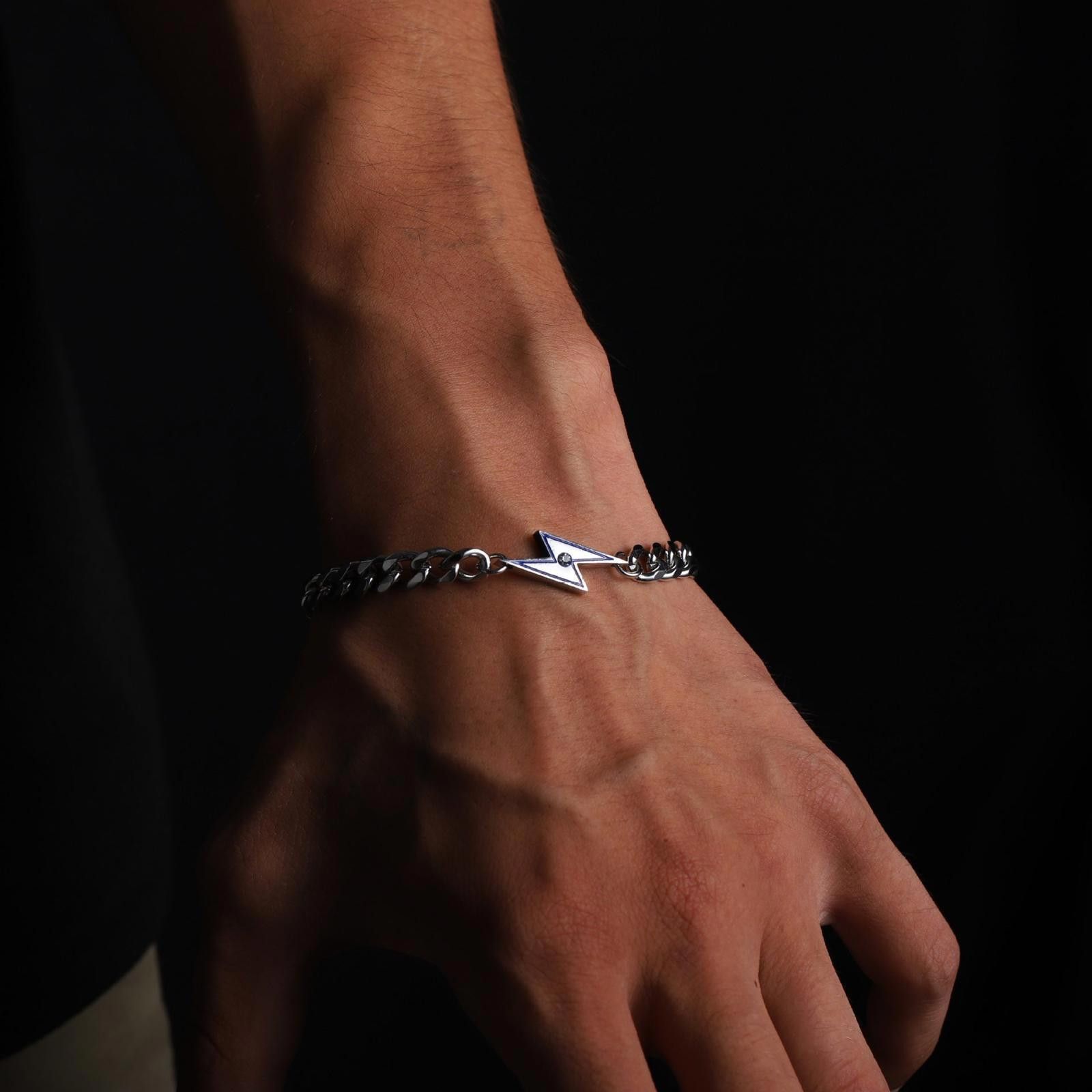 Jewelry Silver Chain Lightning Bolt Bracelet, Chunky Link Bracelet Size ONE SIZE - 1 Thumbnail