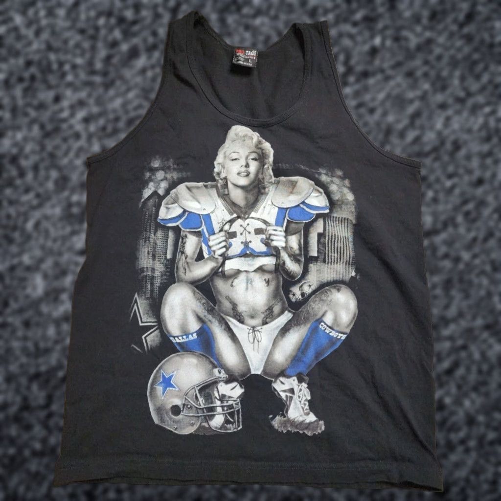 Vintage VINTAGE Pro Tag Dallas Cowboys Tank Top T Shirt Mens Black Cotton Sleeveless Round Neck Size US L / EU 52-54 / 3 - 1 Thumbnail