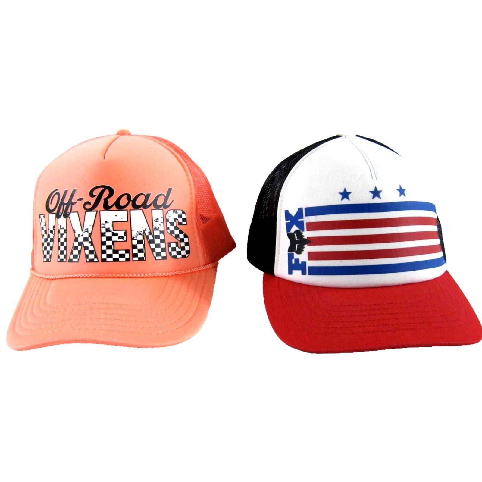 Fox Racing Original Title: FOX Racing Red White Blue USA Flag Black Pink Off Road Vixens Trucker Hats Size ONE SIZE - 6 Thumbnail