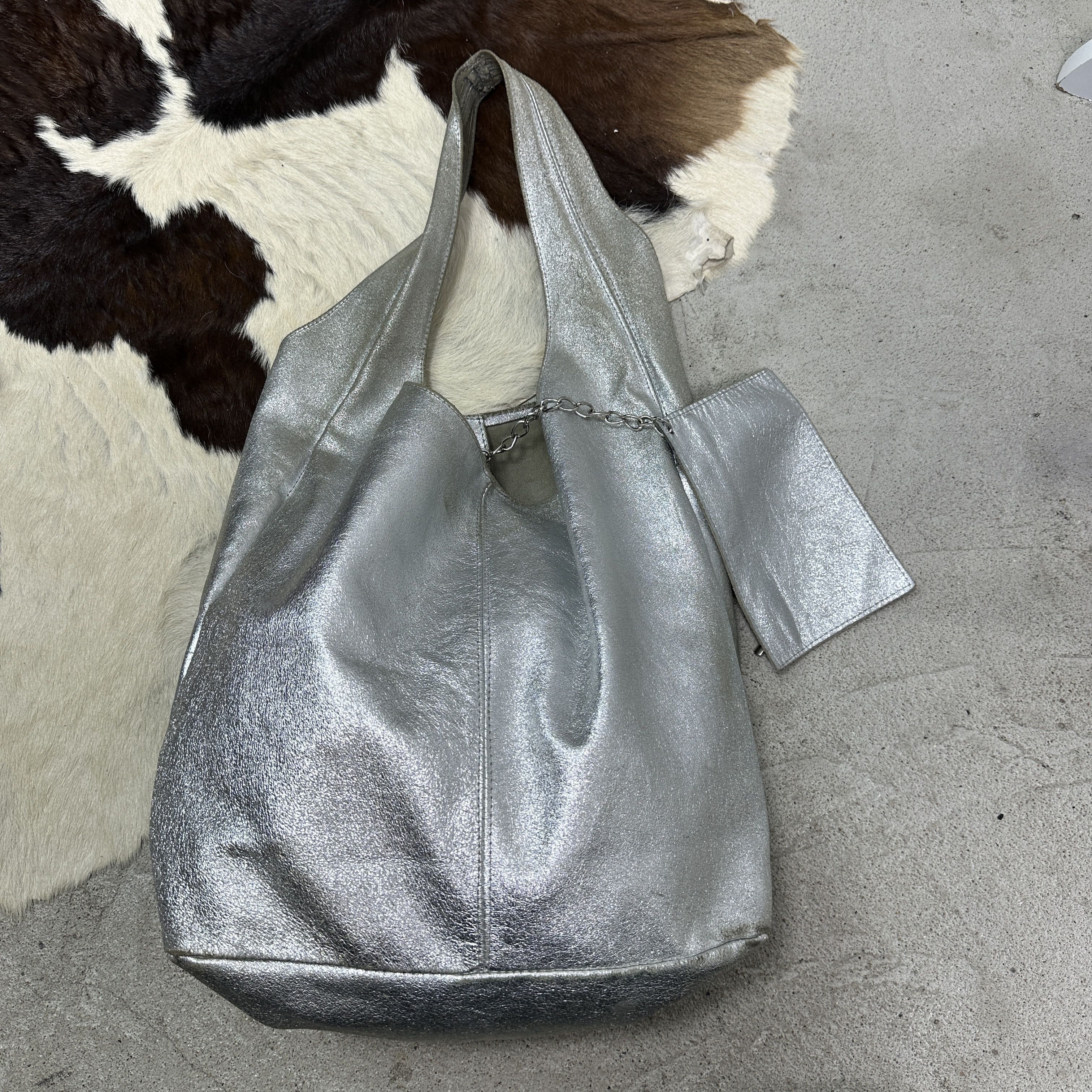 Vintage Vintage Leather Hobo Silver Chrome Shoulder Bag Y2K Size ONE SIZE - 3 Thumbnail