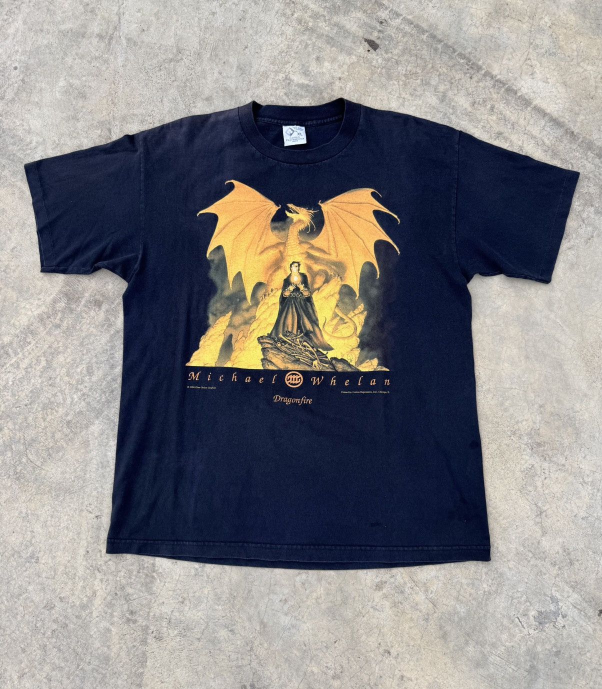 Vintage Vintage 90's Michael Whealan Dragon Fire Tshirt Size US XL / EU 56 / 4 - 1 Thumbnail