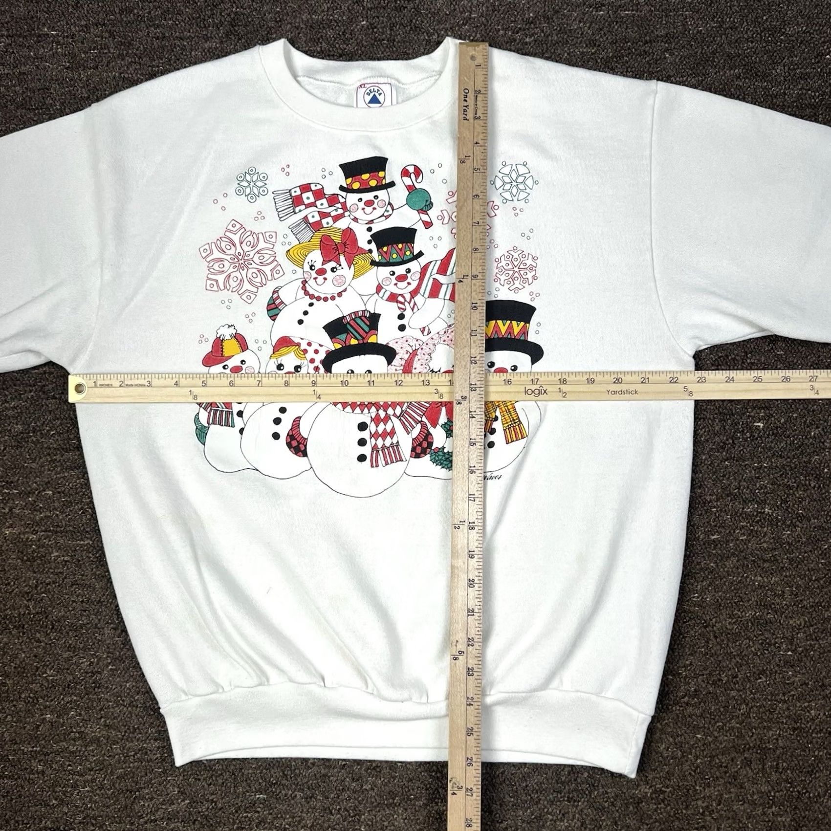 Delta VINTAGE Christmas Puff Print Graphic Crewneck Sweatshirt L Adults White Delta, 90s, Made In USA Size US L / EU 52-54 / 3 - 6 Thumbnail
