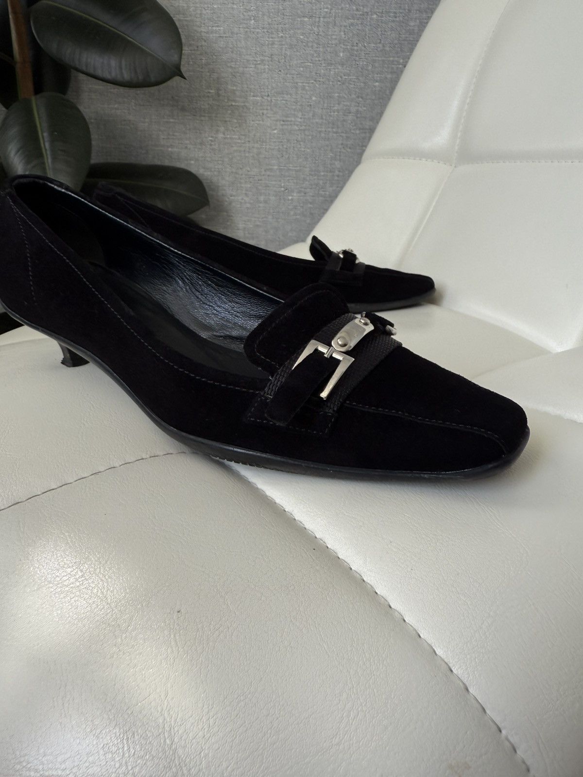 Prada Prada Kitten Heel Pumps Silver Buckle Black Suede Flats Size US 6.5 / IT 36.5 - 8 Thumbnail