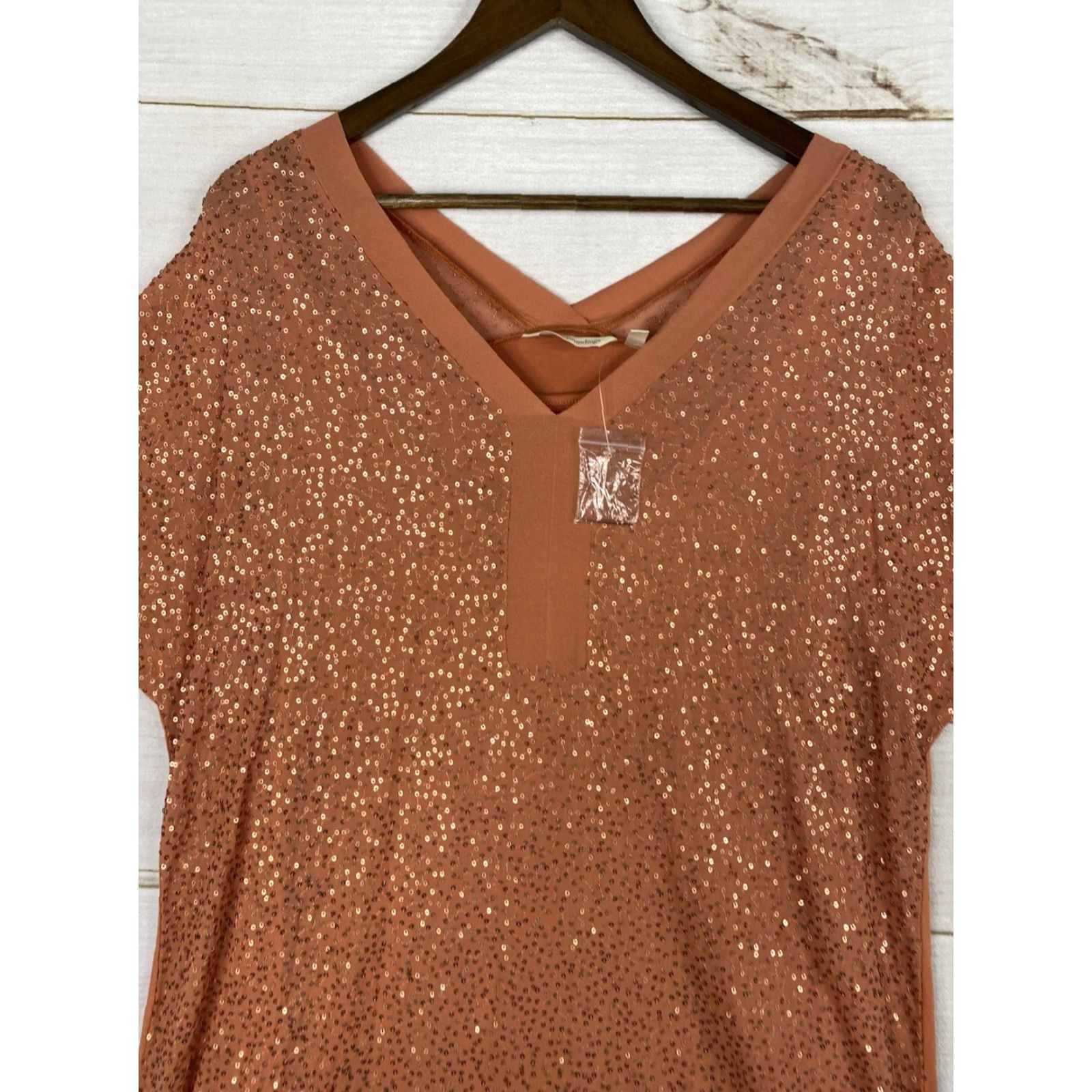 Soft Surroundings Soft Surroundings Dress Shirt Dress M Orange Sequin Beaded Embroidered Short Slv V-Neck Casual Beach Vacation romantic Womens Size 32" / US 10 / IT 46 - 2 Thumbnail