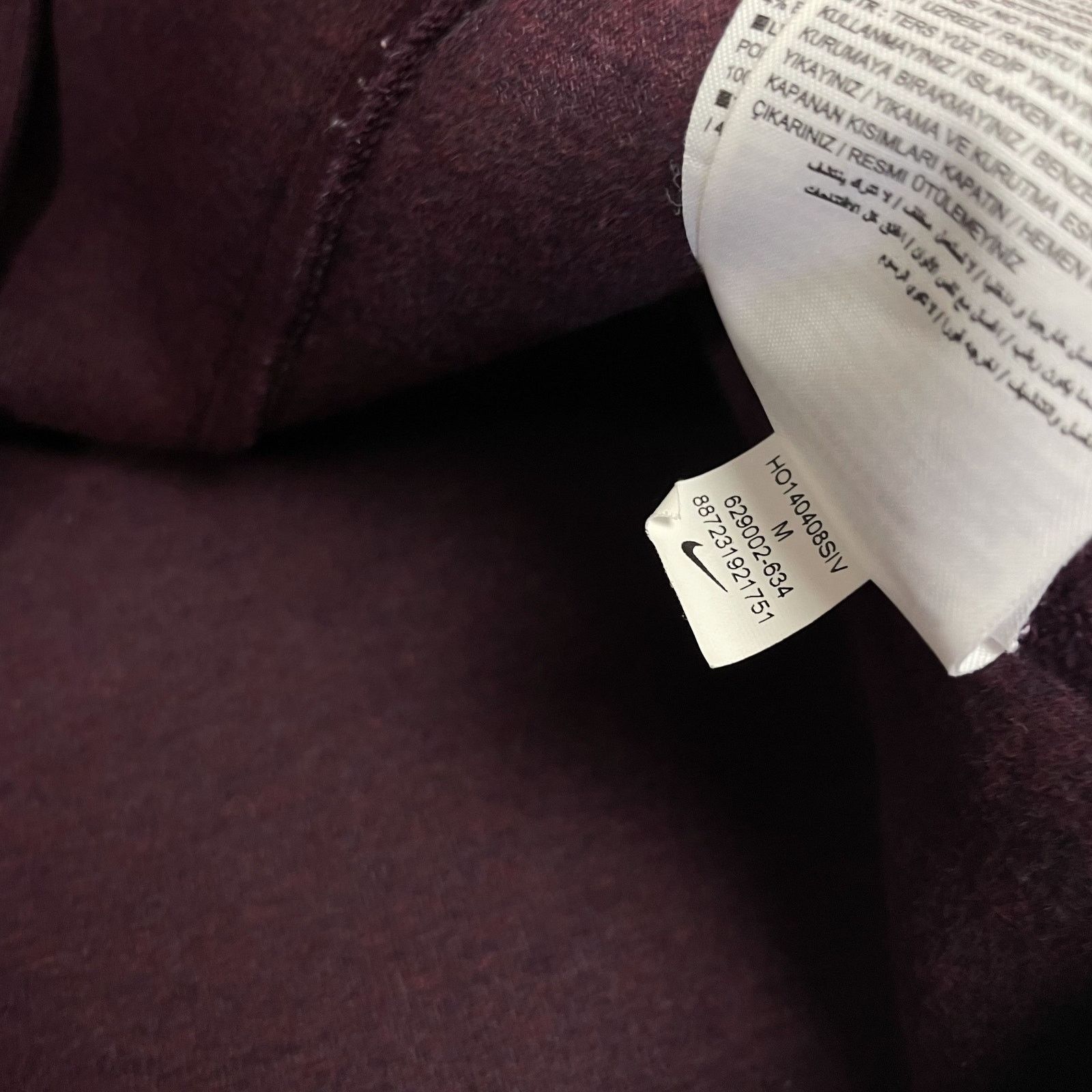 Nike Nike Tech Men's Burgundy Cotton Full Zip Windrunner Hoodie M Size US M / EU 48-50 / 2 - 9 Thumbnail