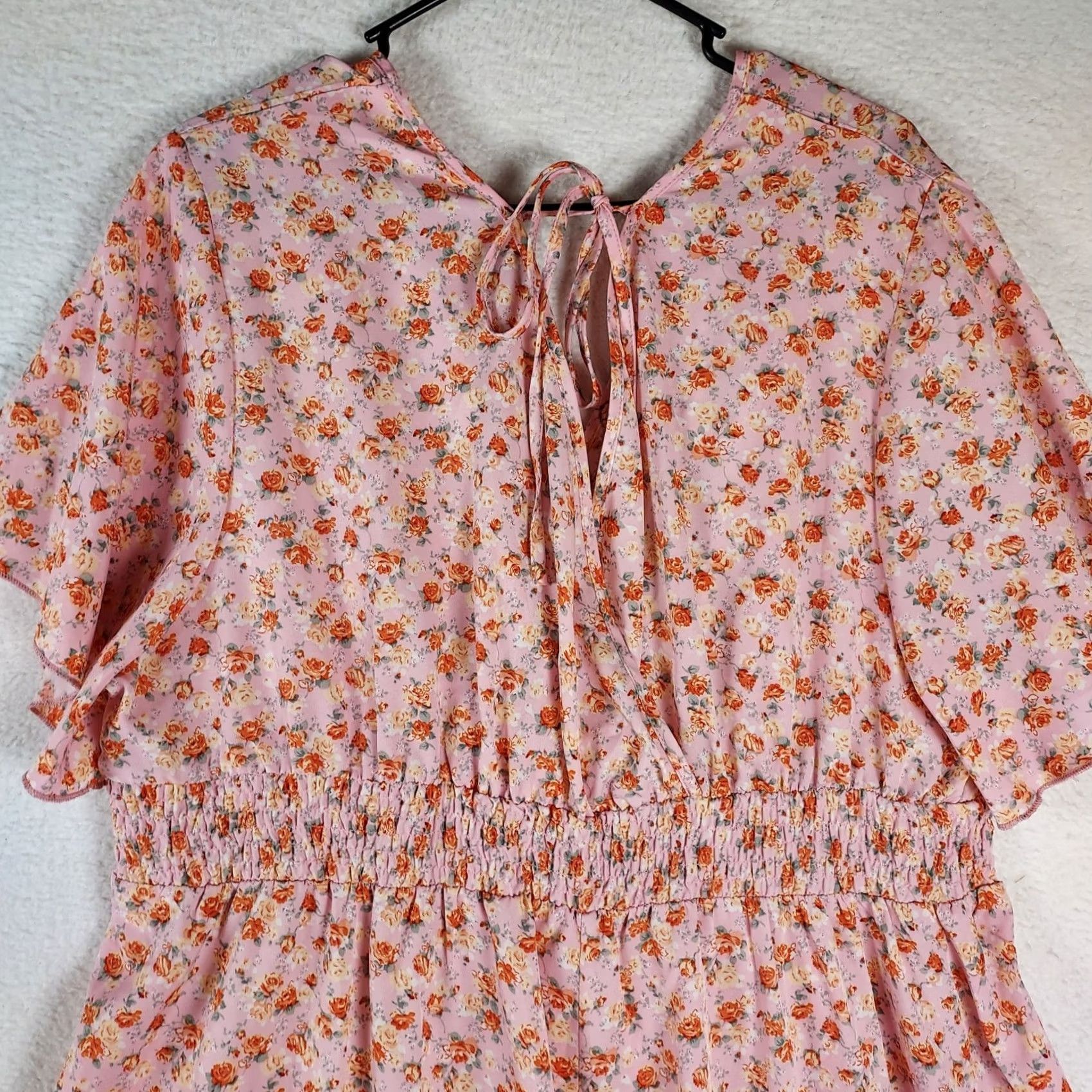 Pinko Seasty Women's Pink Floral Maxi Dress Short Sleeve Smocked Waist 4XL Shirt Adult 4XL Pink Floral Summer Casual Vogue Size 40" / US 18 - 3 Thumbnail