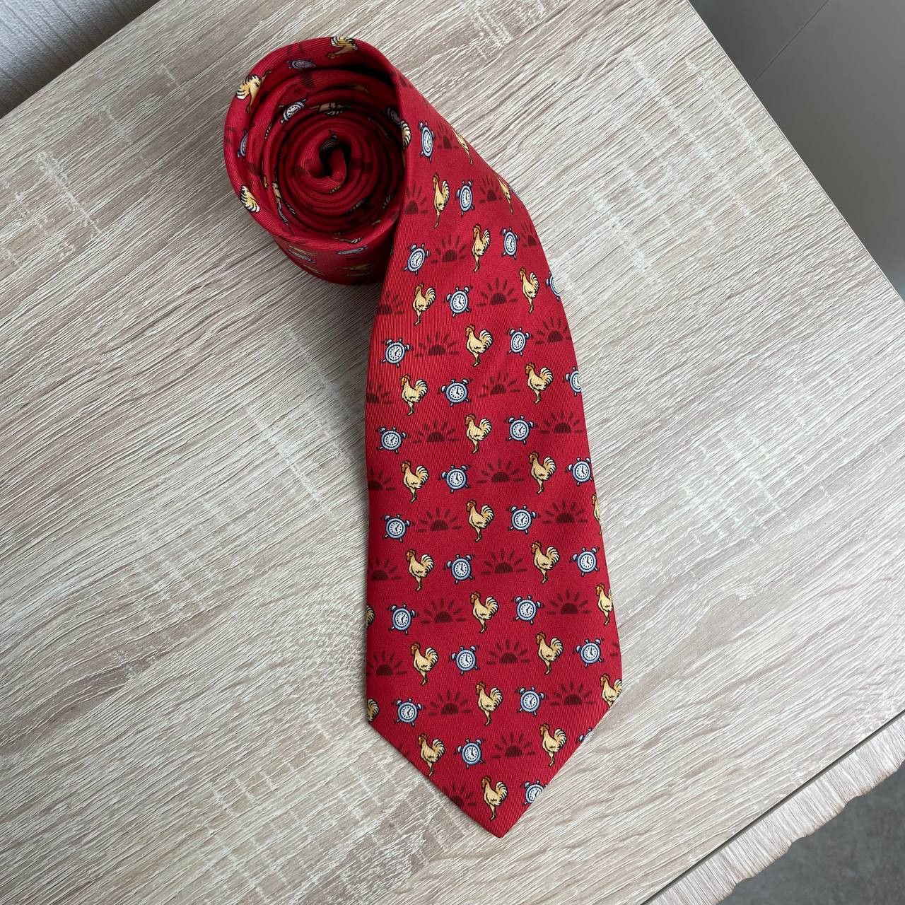 Hermes Hermes Paris Silk Tie 7566 SA Birds Red Size ONE SIZE - 2 Thumbnail