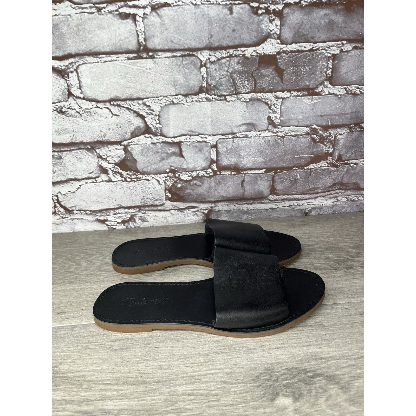 Madewell Madewell The Boardwalk Post Slides Black Leather Sandals Wom Size US 7.5 / IT 37.5 - 12 Thumbnail