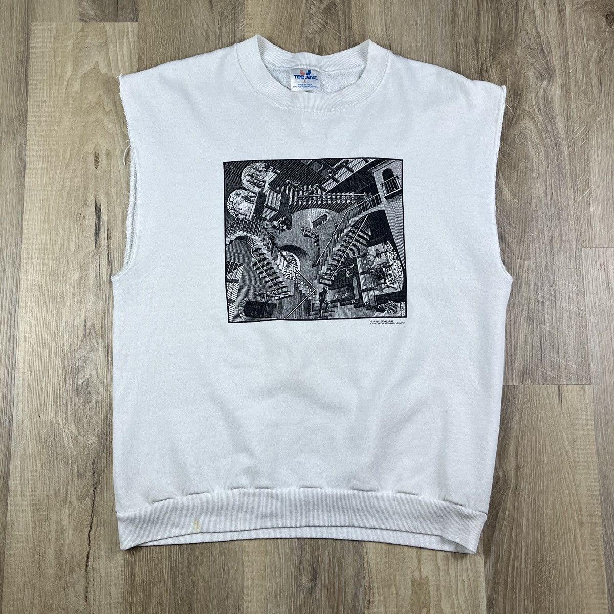 Vintage MC Escher Relativity Stairs Vintage 90s Sweatshirt Chopped Size US L / EU 52-54 / 3 - 1 Thumbnail