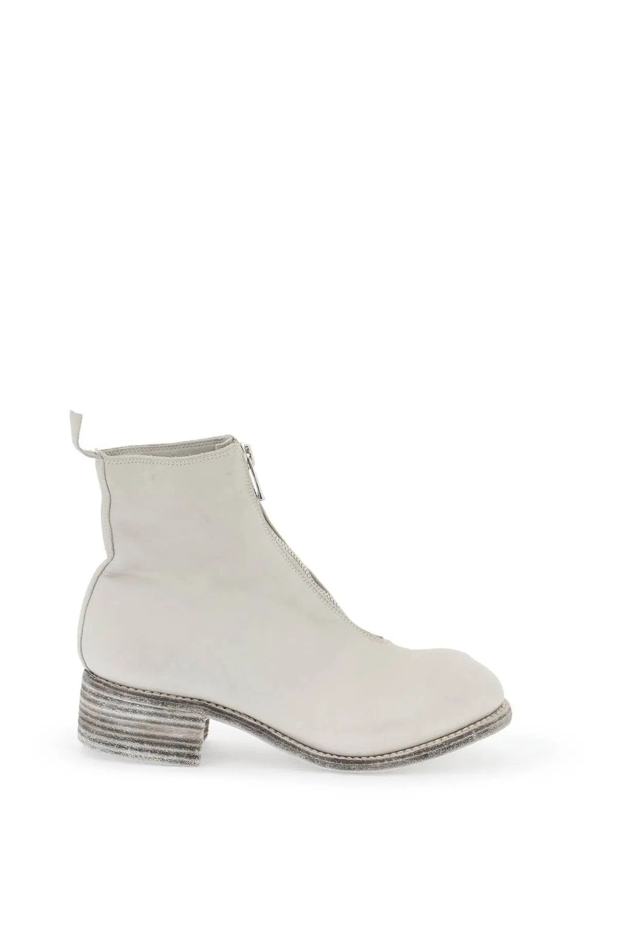 image of Guidi O1S22I1N0524 Front-Zip Leather Ankle Boots In White, Women's (Size 7)