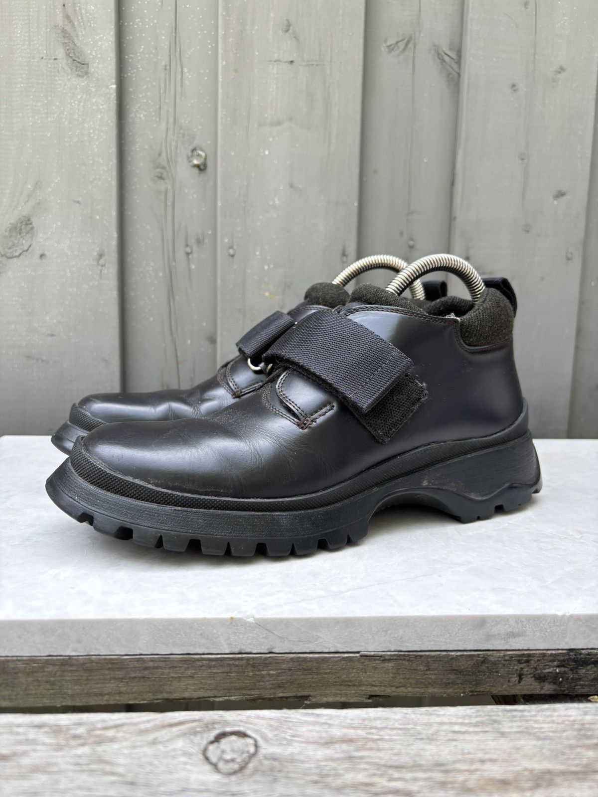 Vintage Prada Boots Cross Strap F/W 99 2000s Leather Vibram