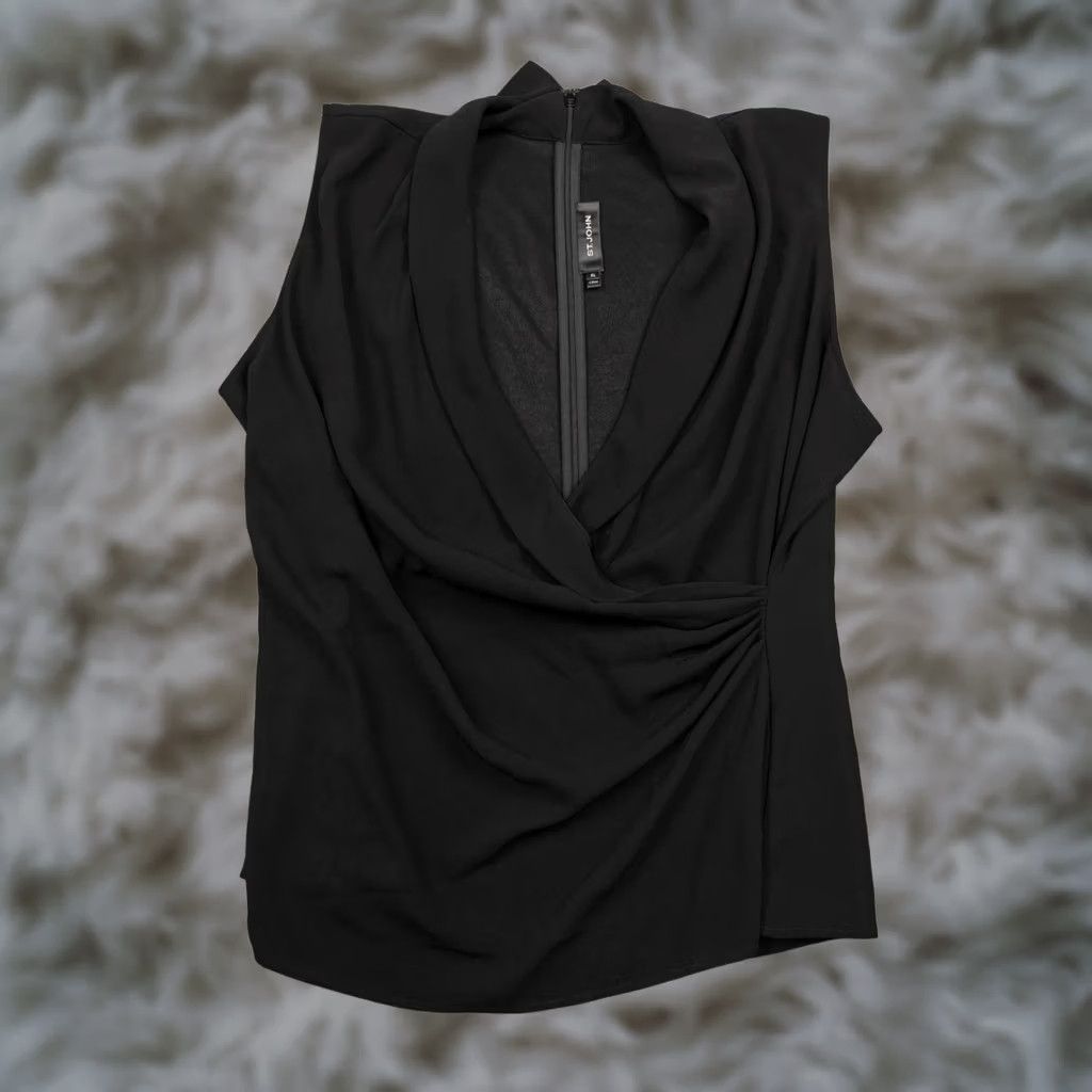 St. John St. John Blouse Womens XL Black Draped Surplice V Neck Sleeveless Top Zip Back Size XL / US 12-14 / IT 48-50 - 1 Thumbnail