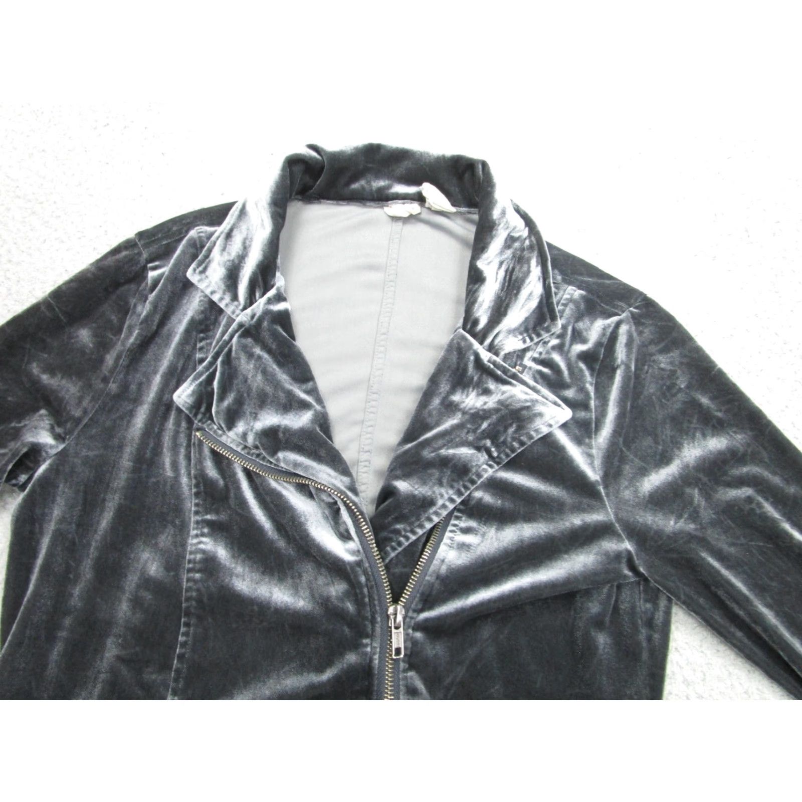 Velvet Mudd Jacket Womens Medium Gray Velvet Moto Asym Zip Front y2k Goth fairy grunge Size M / US 6-8 / IT 42-44 - 2 Thumbnail