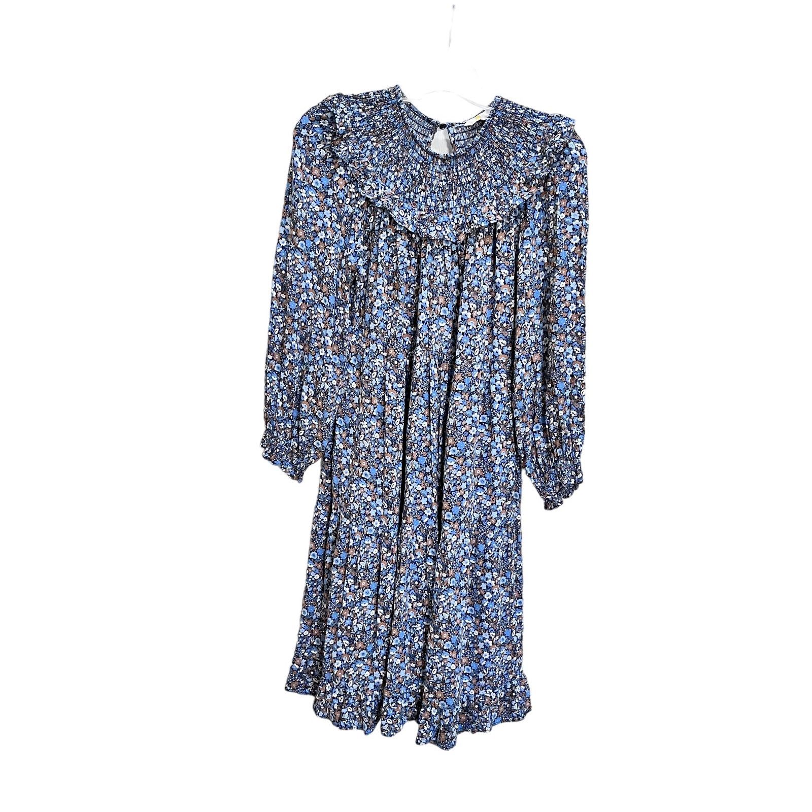 Boden Boden Ditsy Floral Smocked Yoke Blue Mini Dress size 4L Size S / US 4 / IT 40 - 7 Thumbnail
