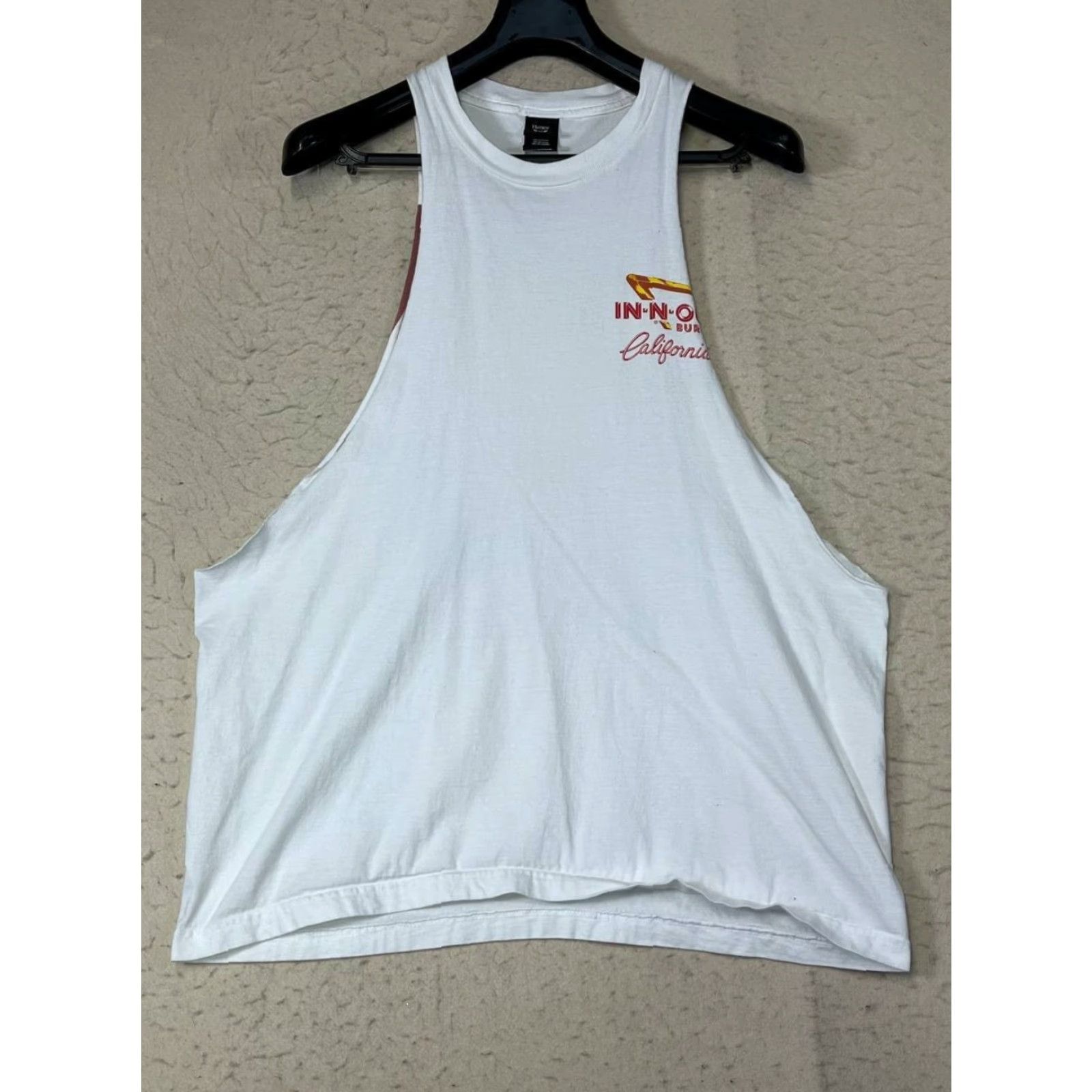 Hanes In-N-Out Burger White California Cropped Tank Top XL Men's Short Sleeve Crew Neck Vintage Graphic Print Cotton Hanes Regular fit Tank Top Size US XL / EU 56 / 4 - 2 Thumbnail